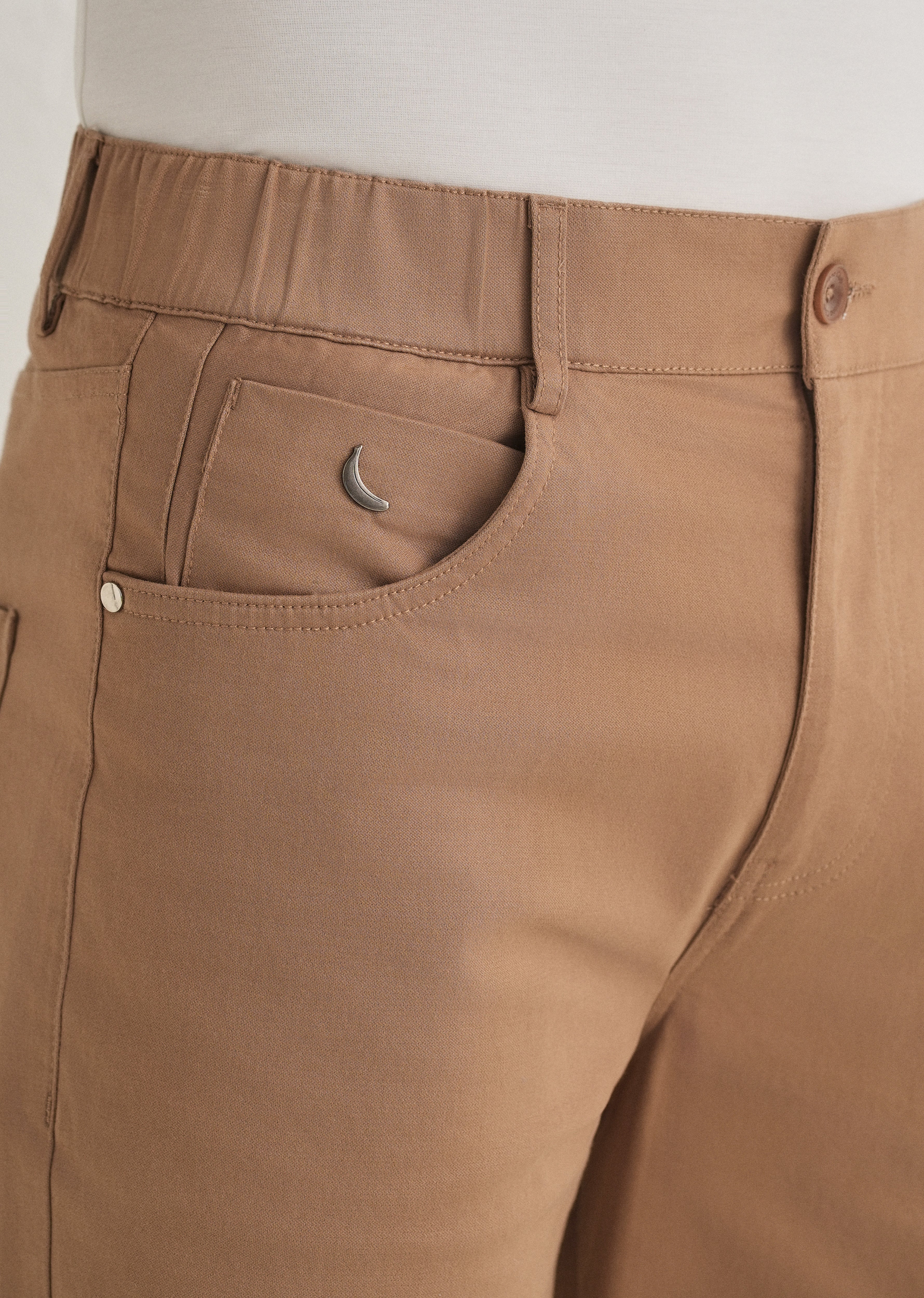 Tan Semi-Elasticated Cotton Trouser