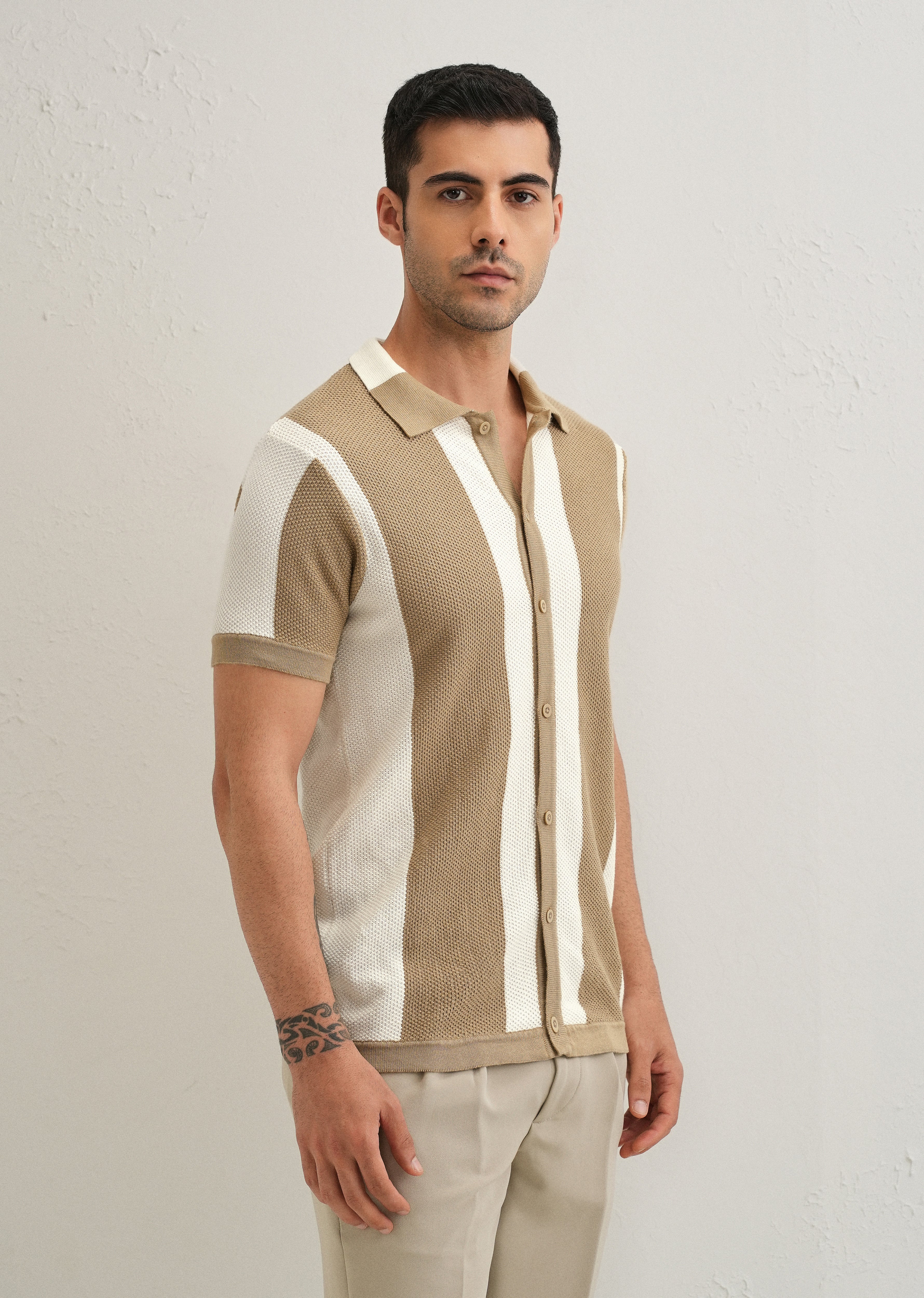 Tan Stripe Knitted Shirt