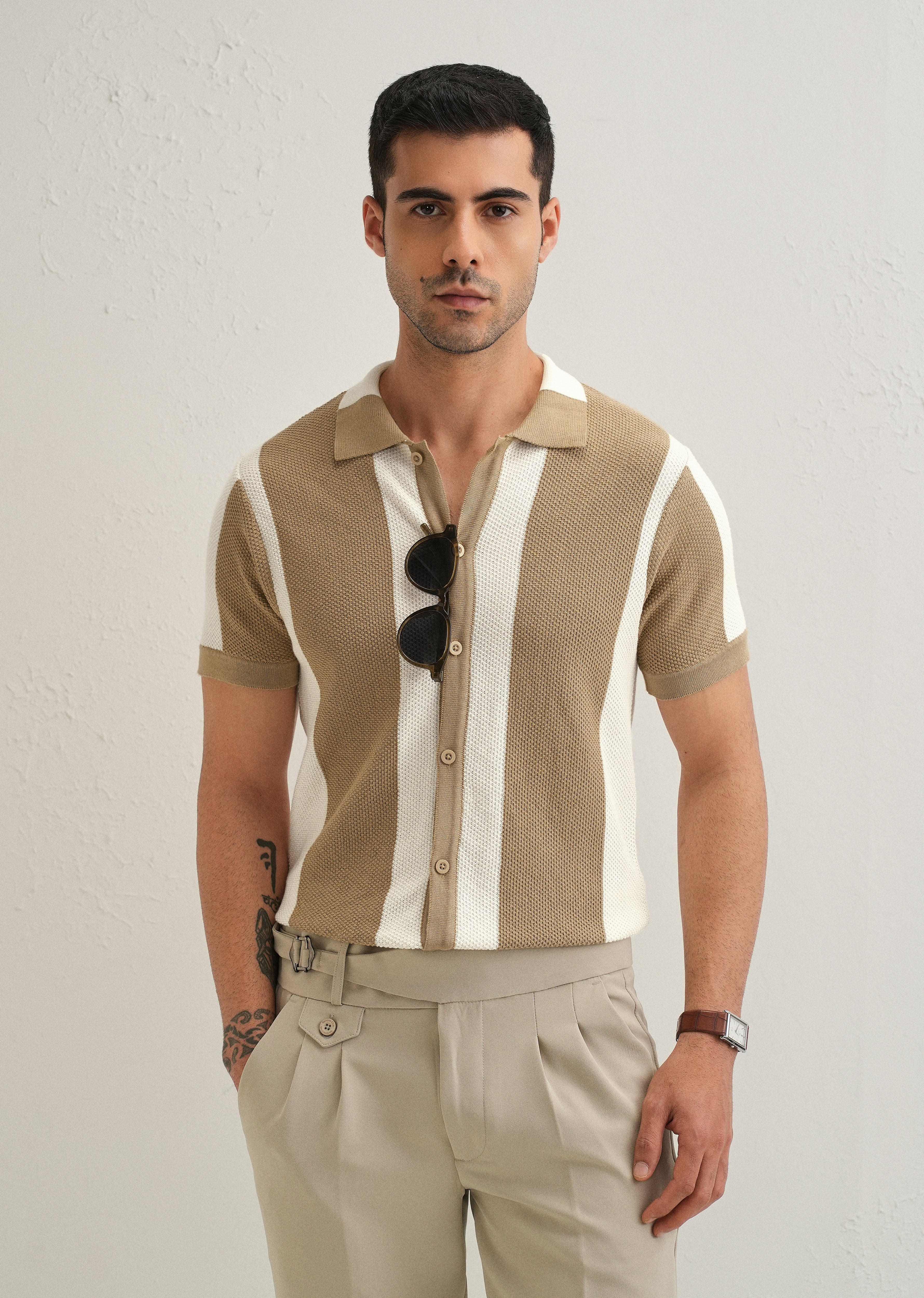 Tan Stripe Knitted Shirt