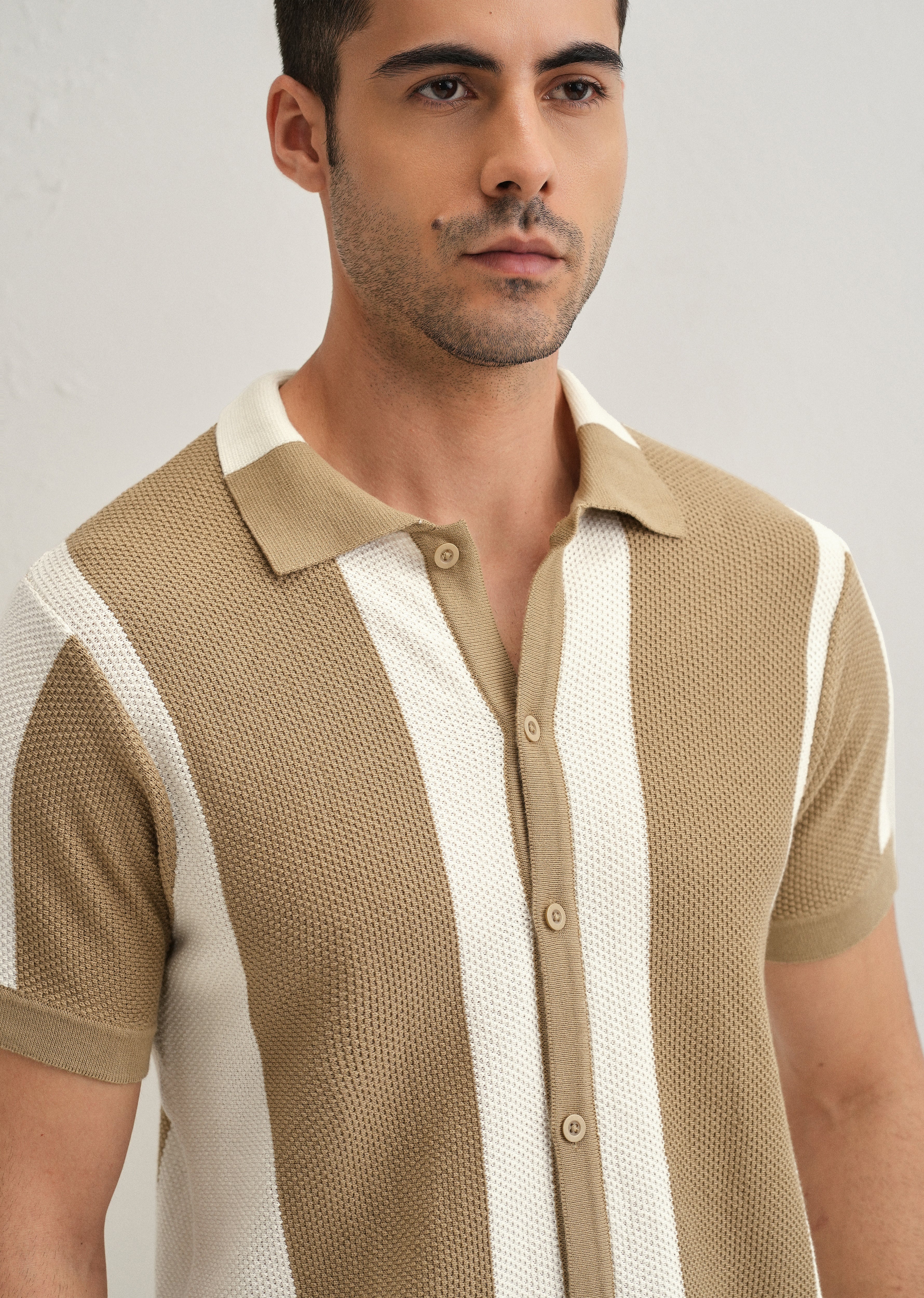 Tan Stripe Knitted Shirt