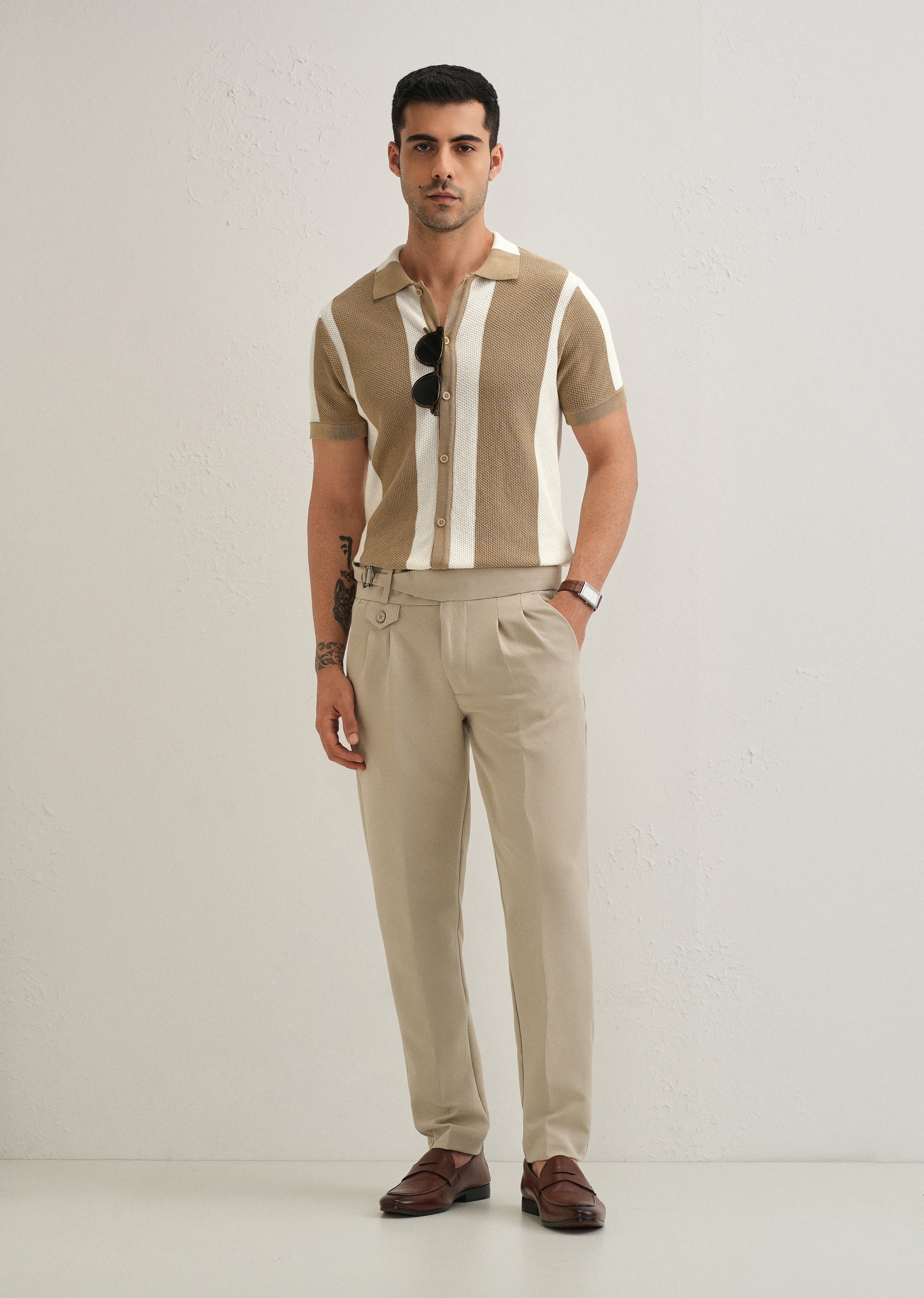 Tan Stripe Knitted Shirt