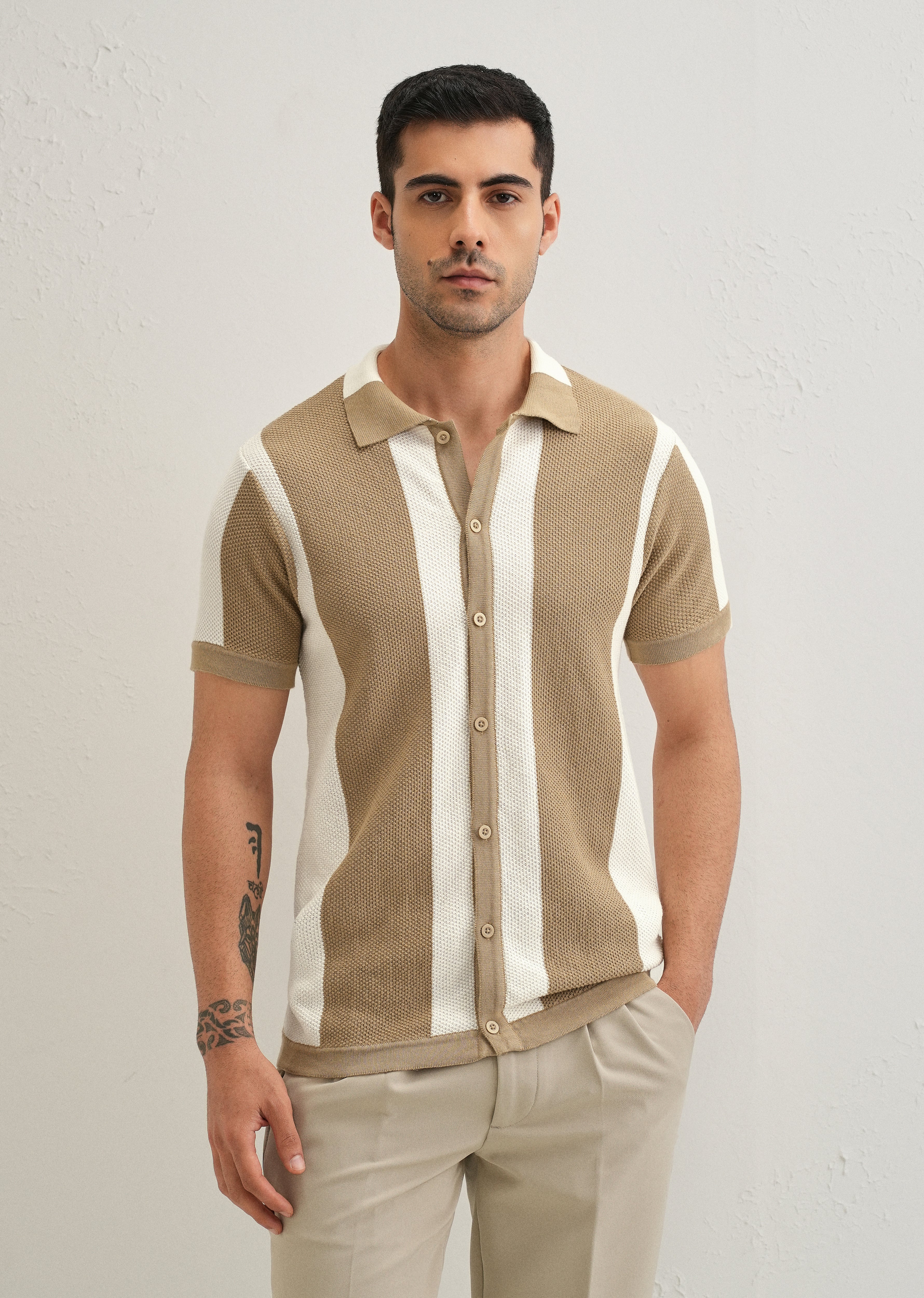 Tan Stripe Knitted Shirt