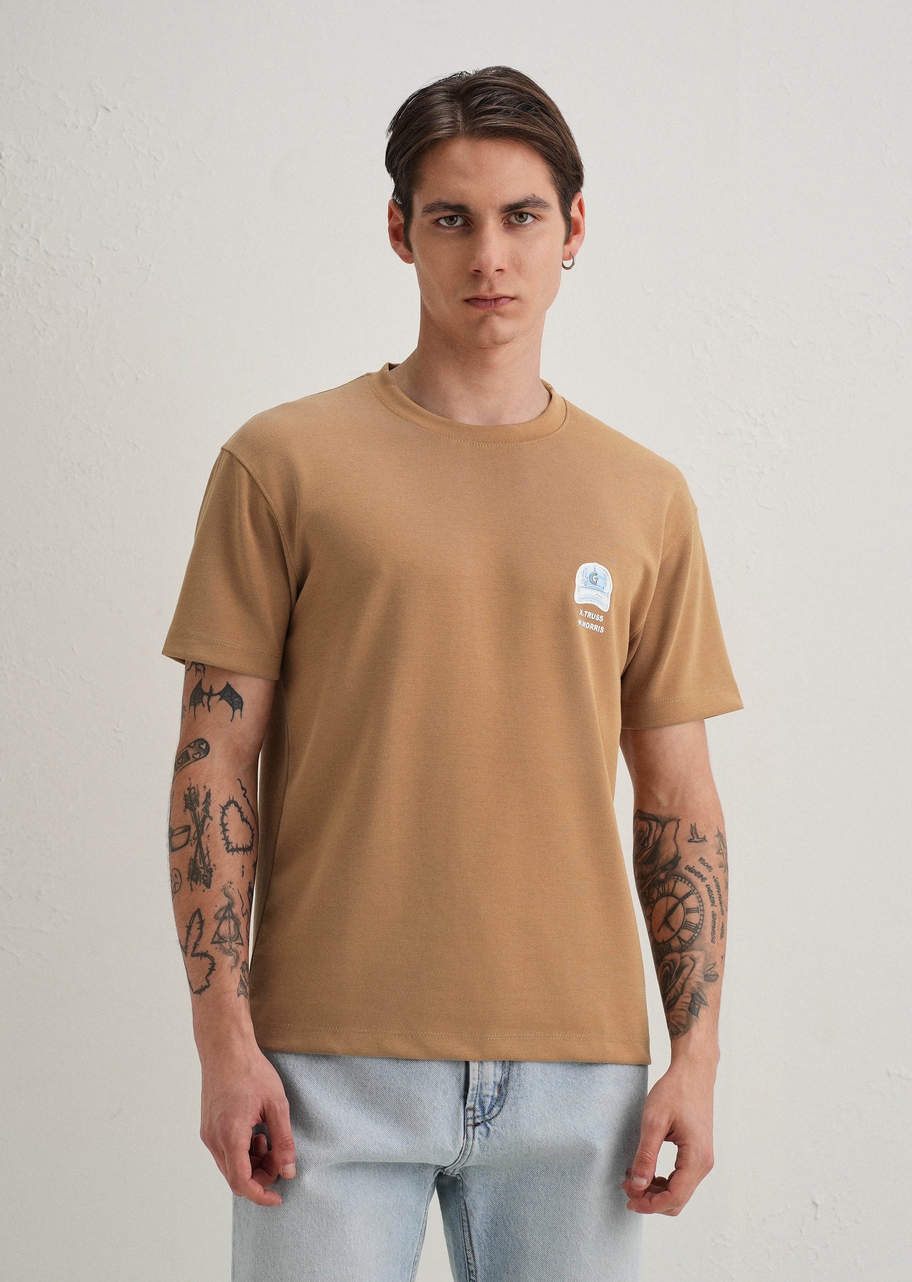 Tan Textured Back Print T-Shirt