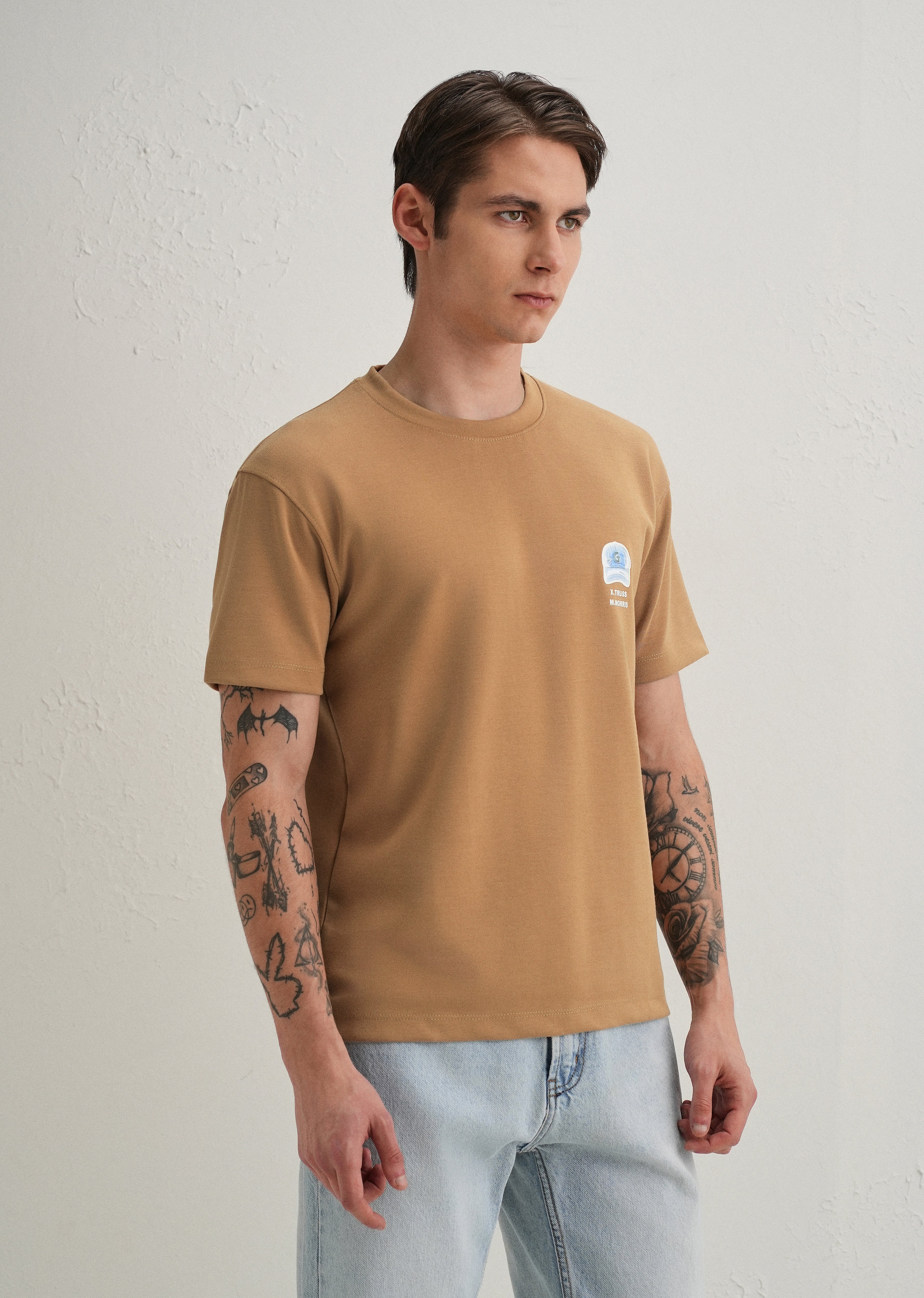 Tan Textured Back Print T-Shirt