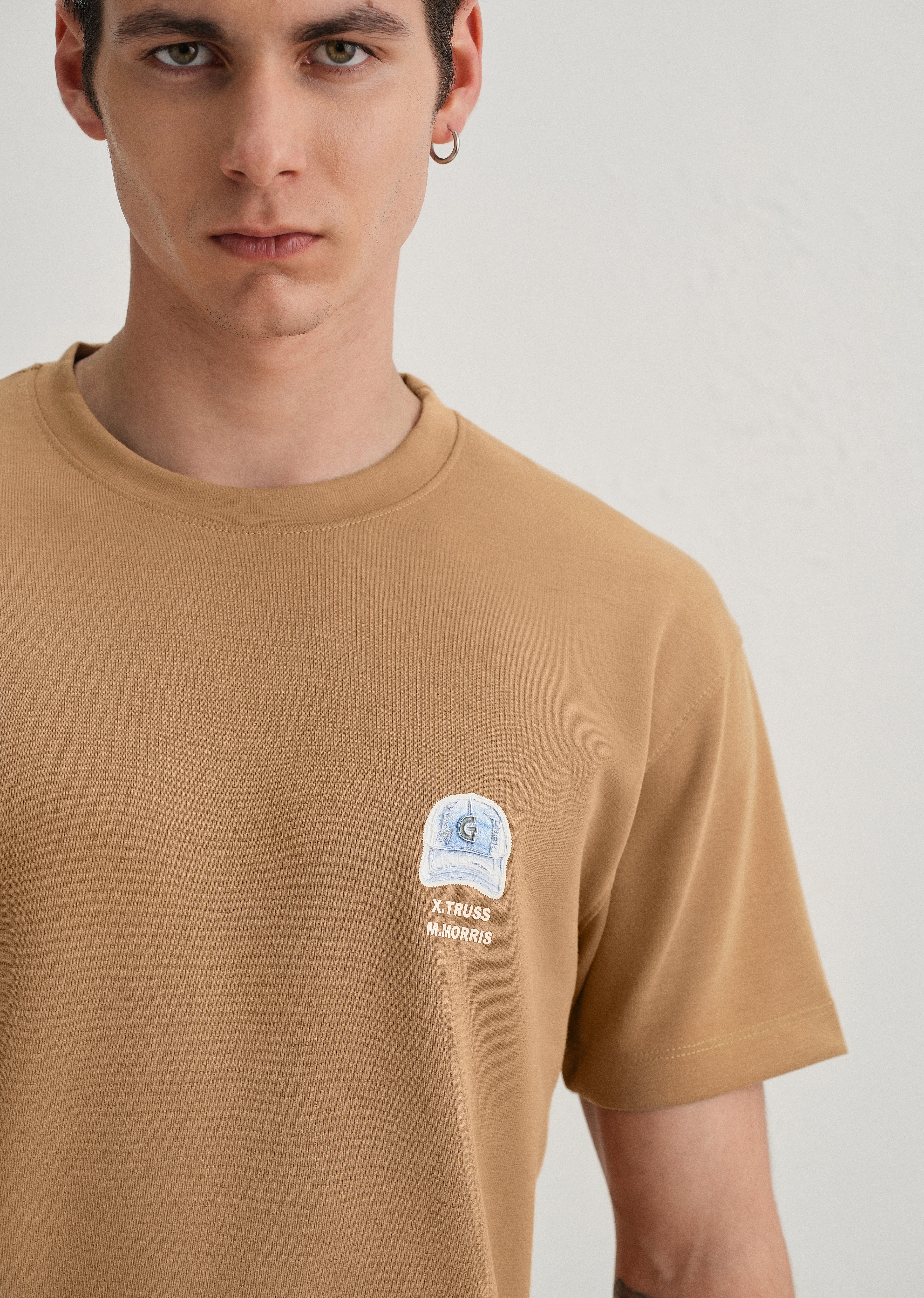 Tan Textured Back Print T-Shirt