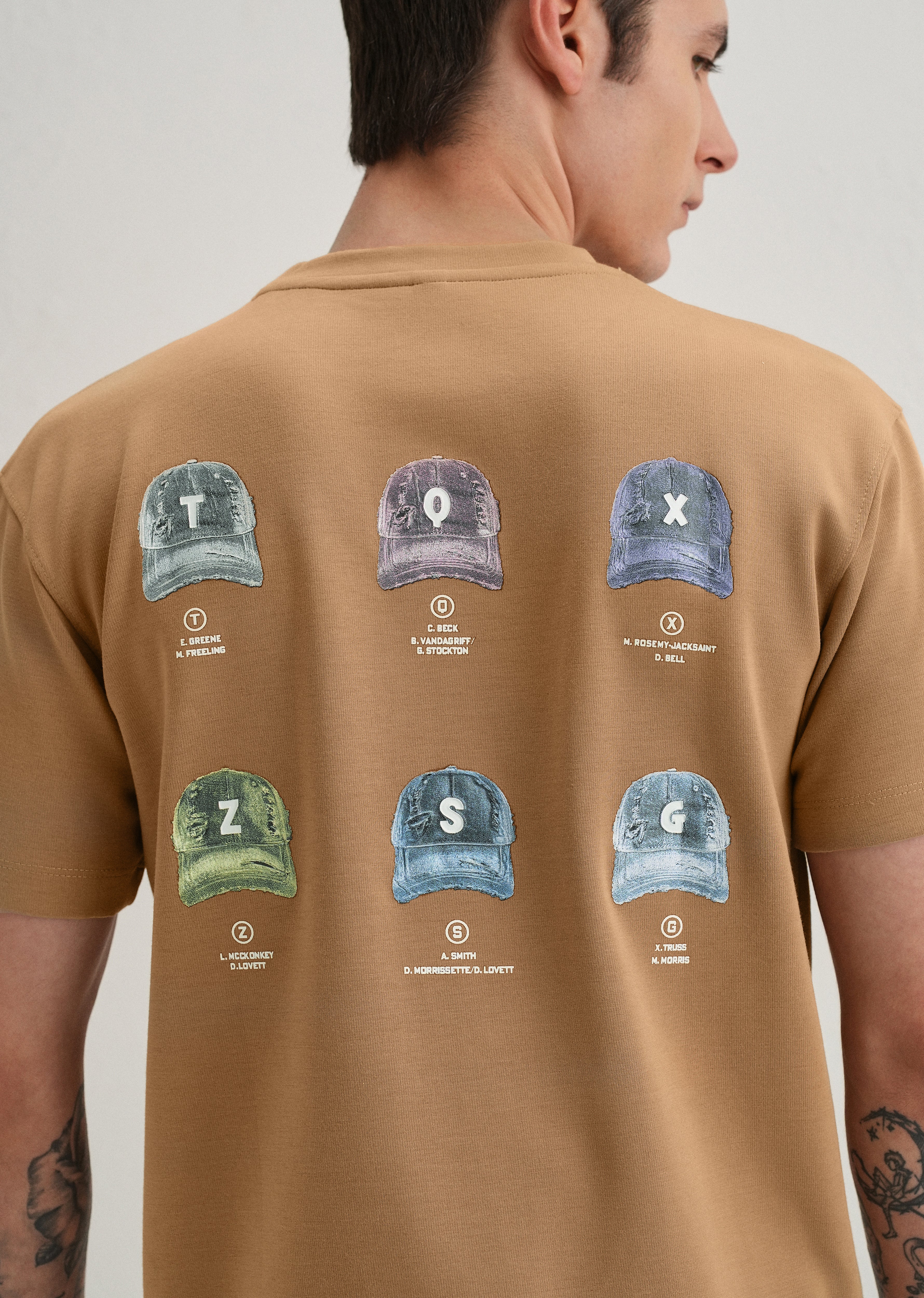 Tan Textured Back Print T-Shirt