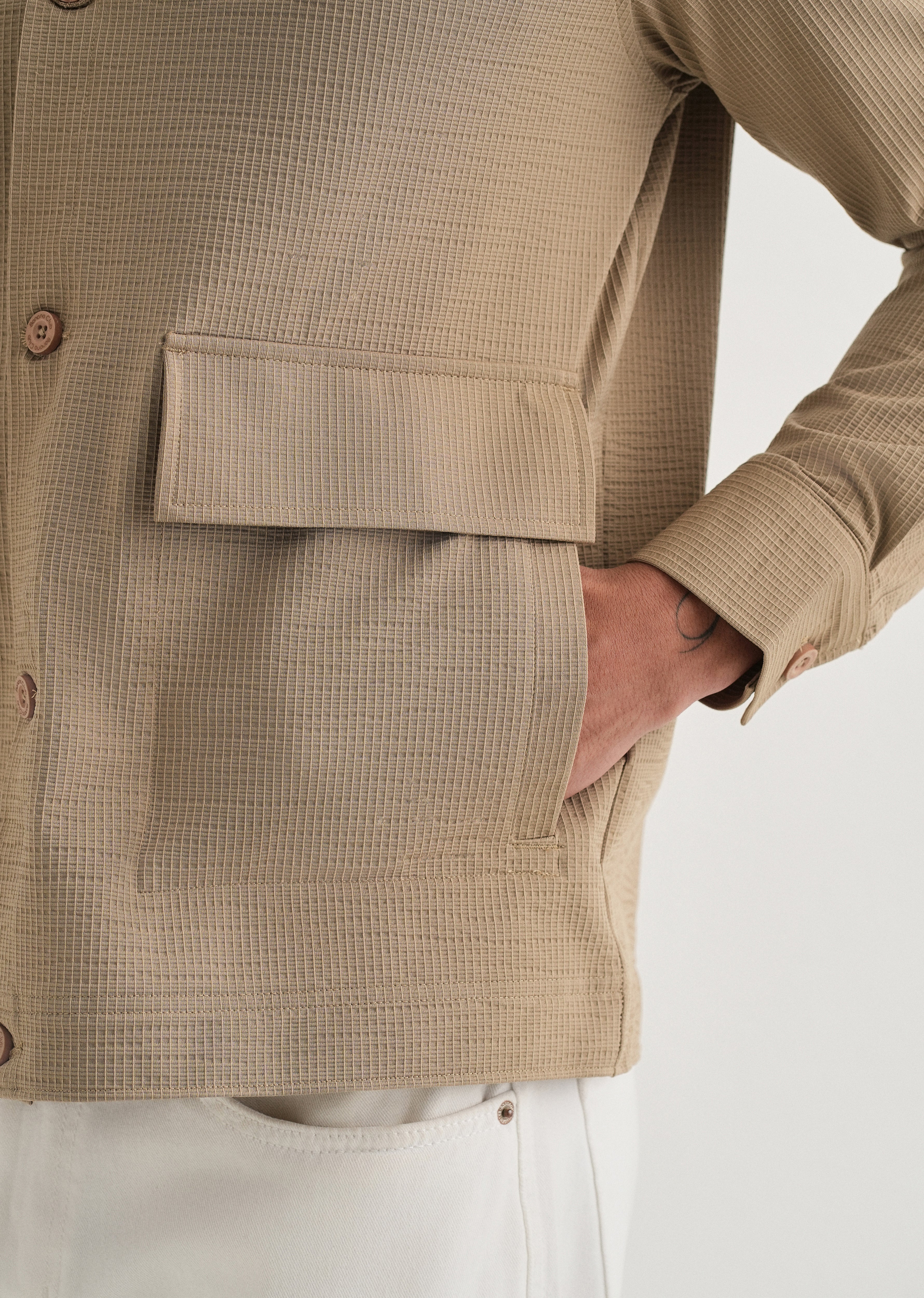 Tan Waffle Textured Shacket