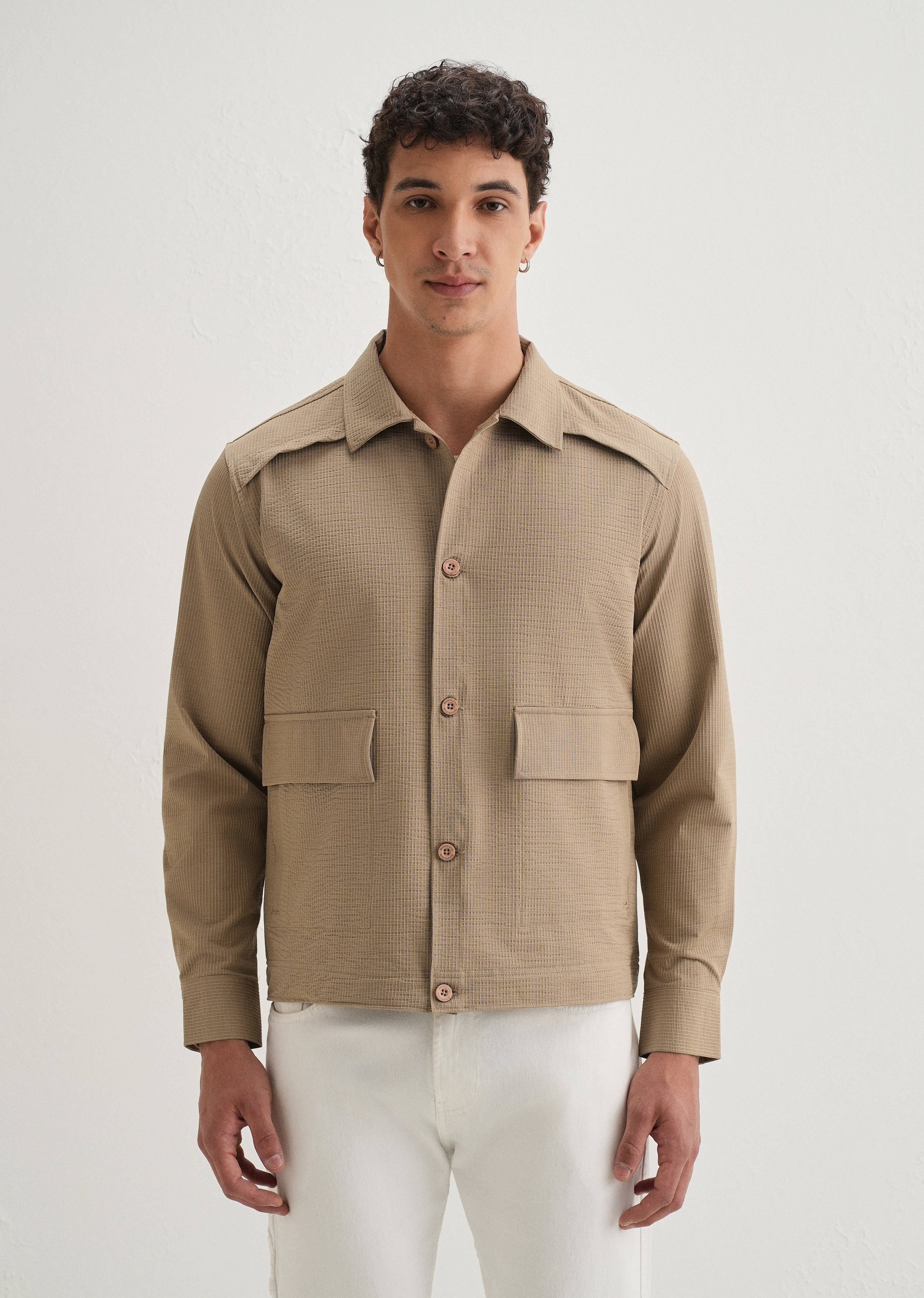 Tan Waffle Textured Shacket