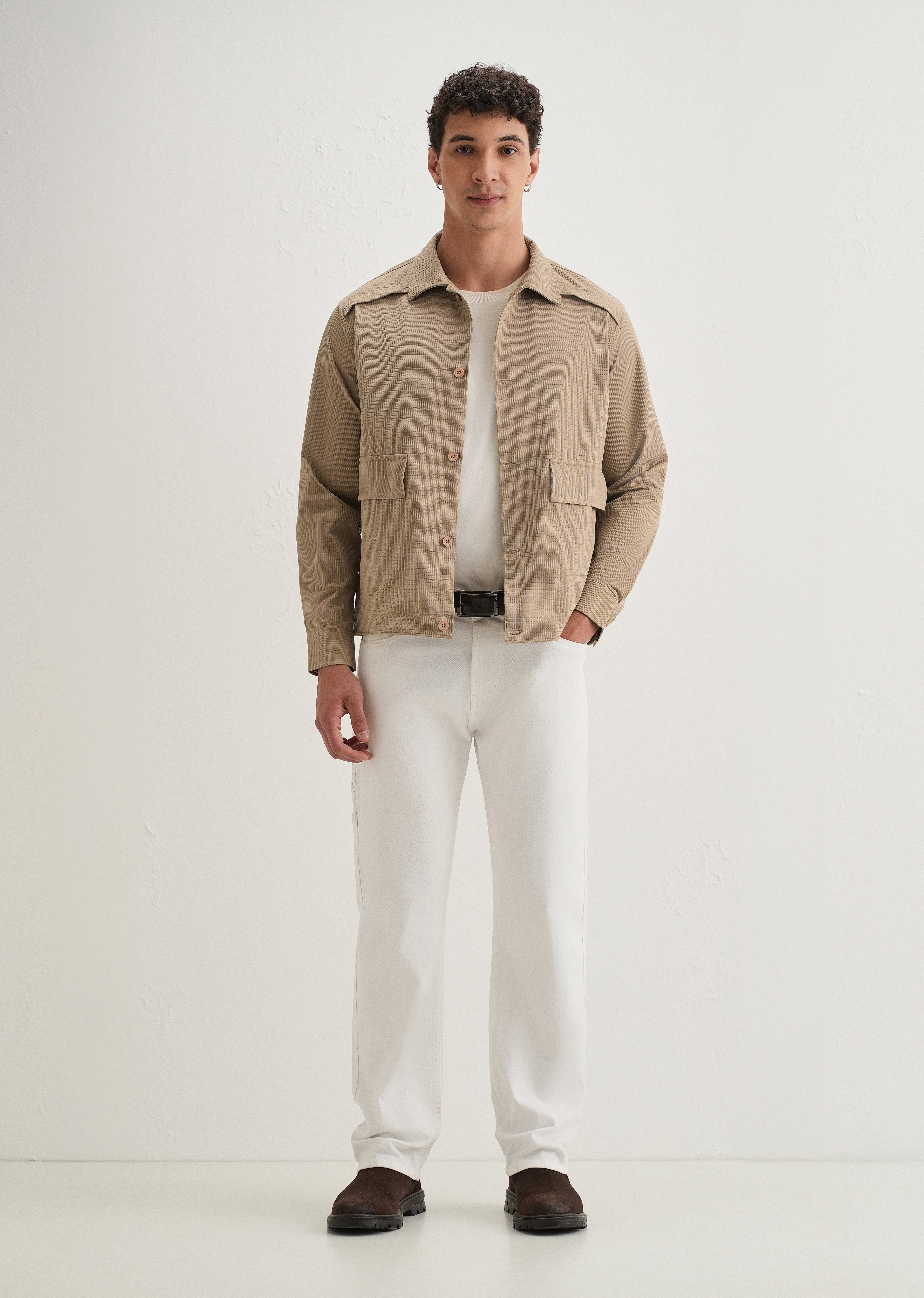 Tan Waffle Textured Shacket