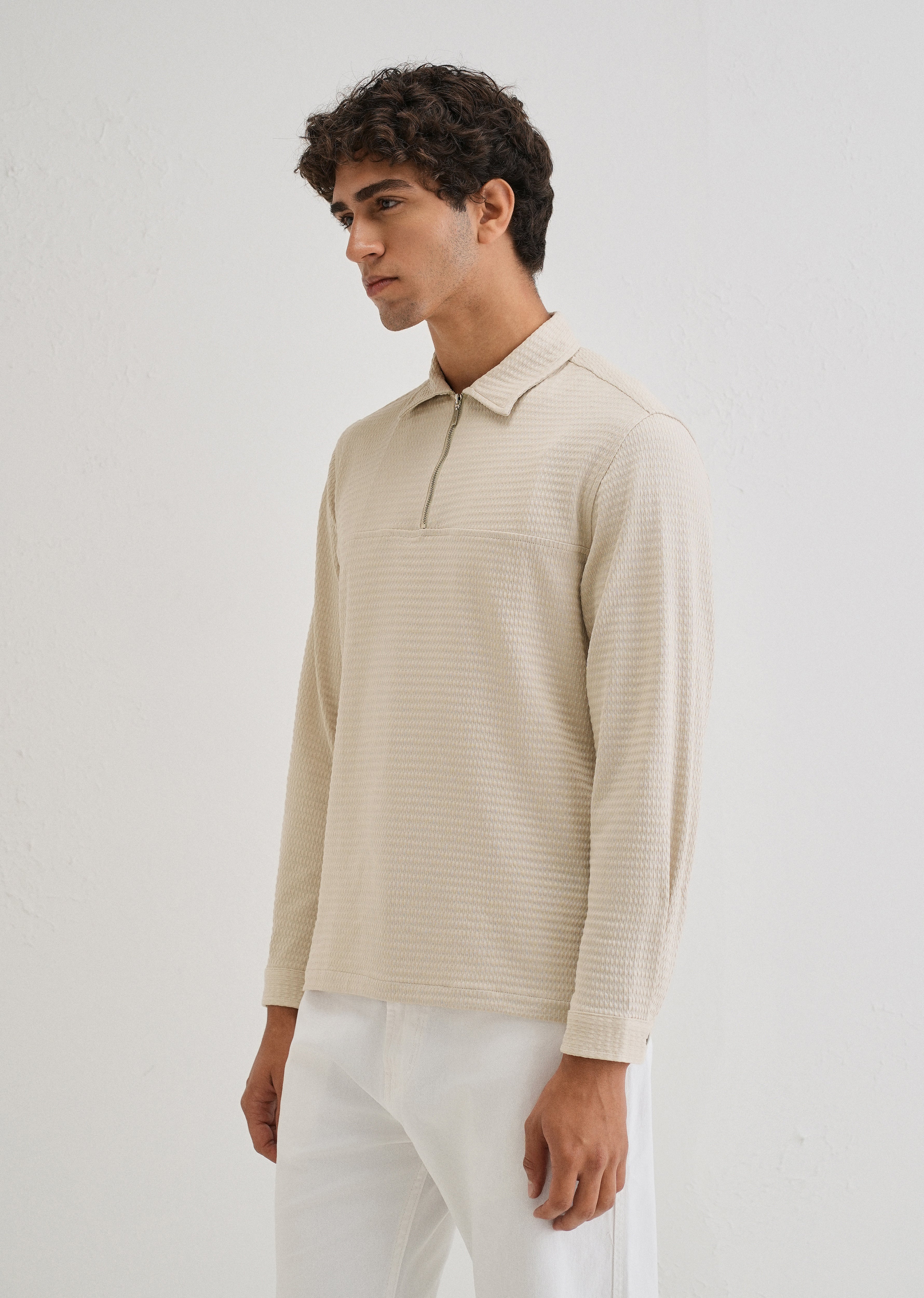 Tan Zipper Polo Knit T-shirt