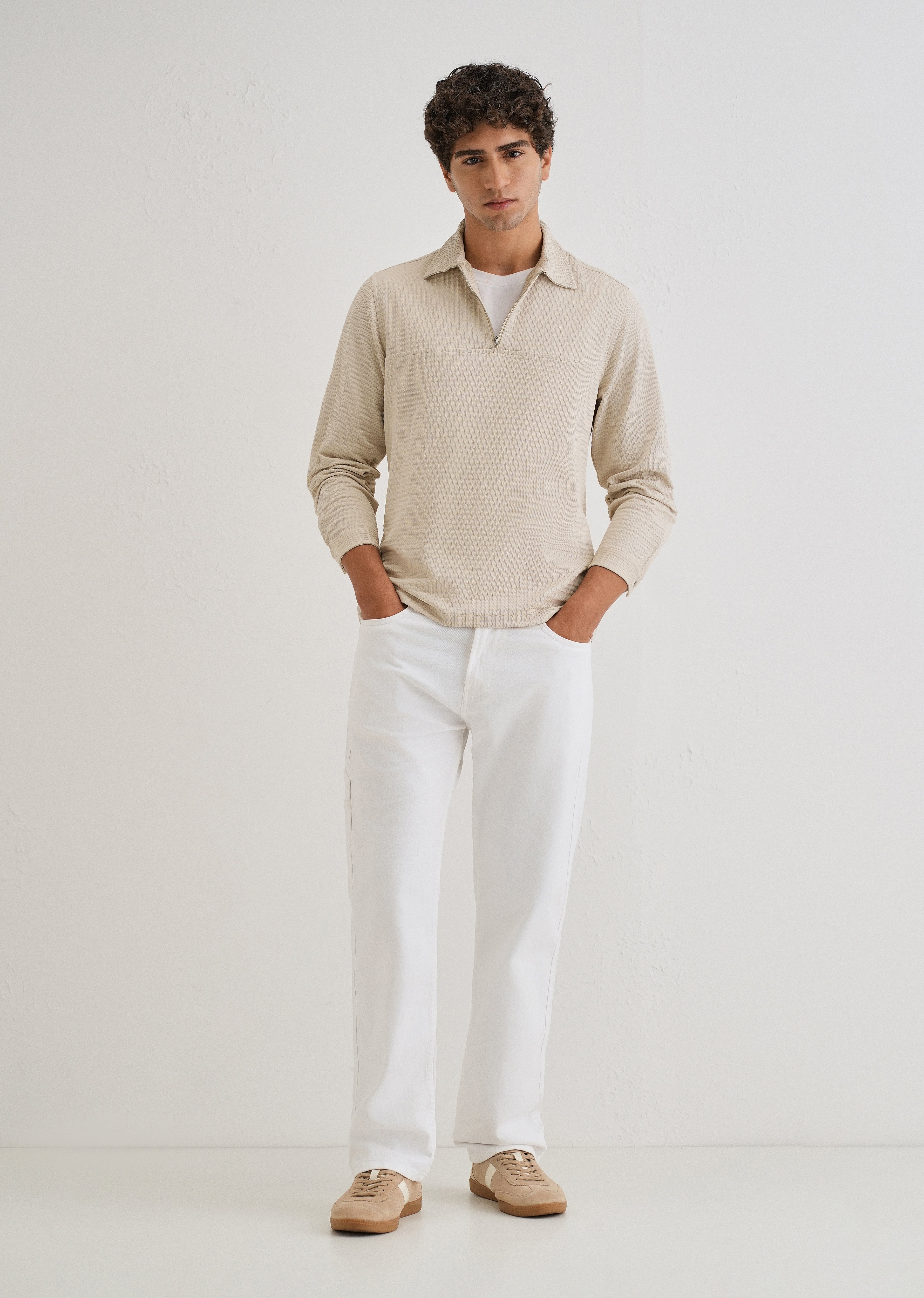 Tan Zipper Polo Knit T-shirt