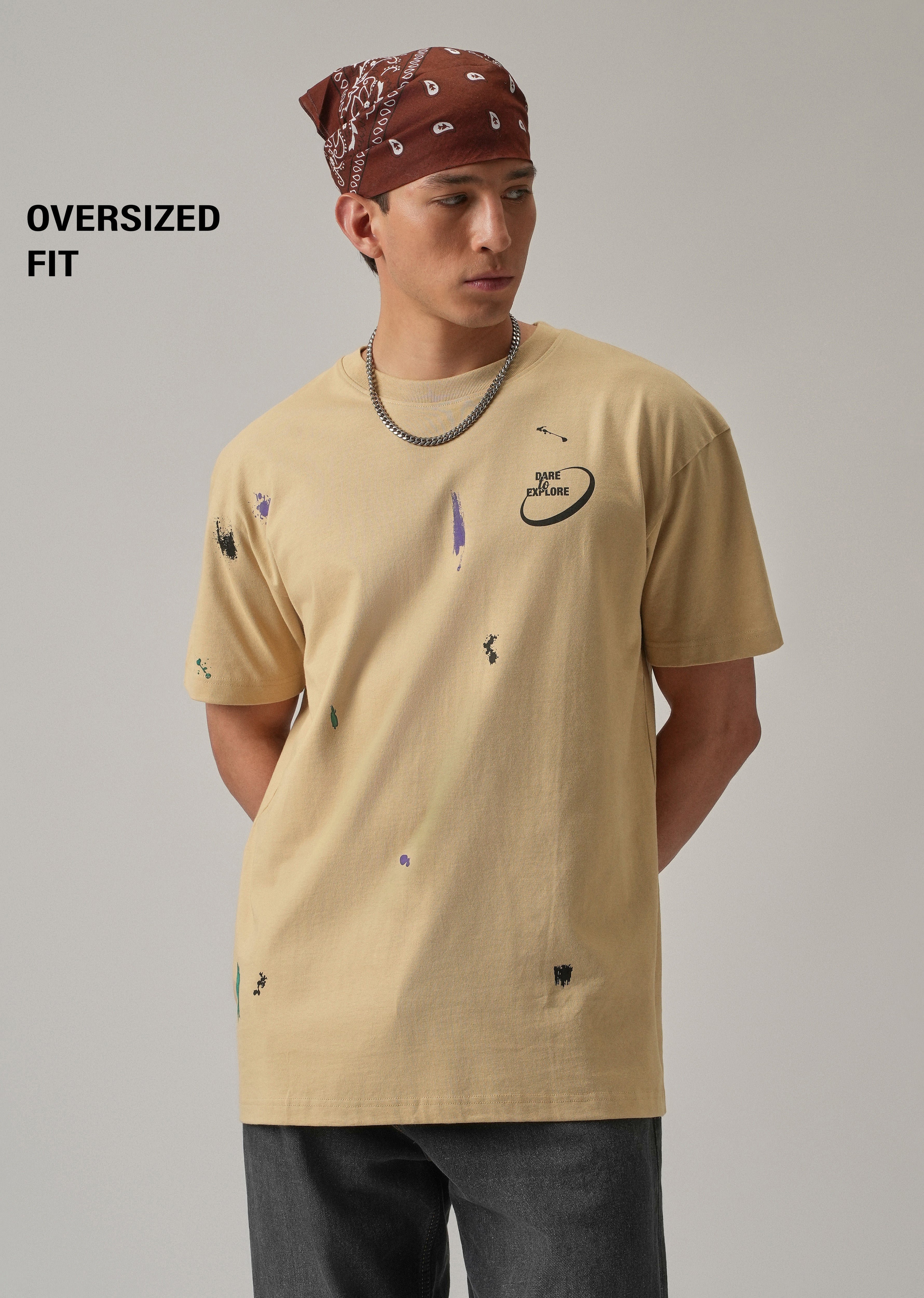 Tan Back Printed Oversized T-Shirt