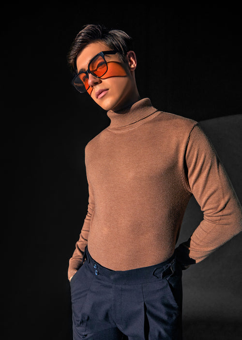Tan Brown Turtle-Neck Sweater