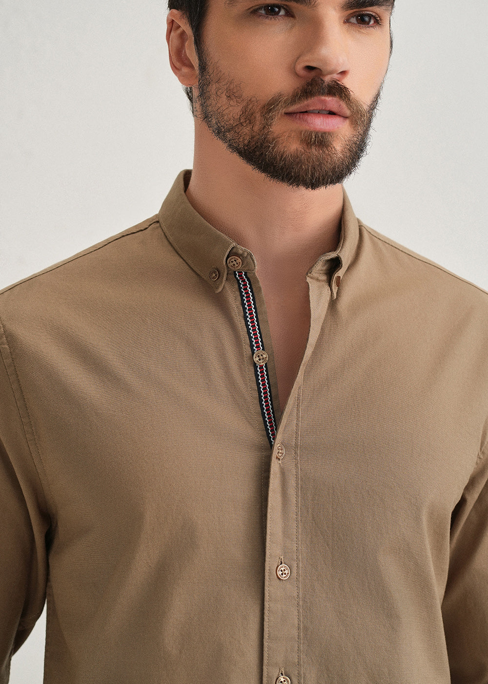 Tan Contrast Placket Shirt