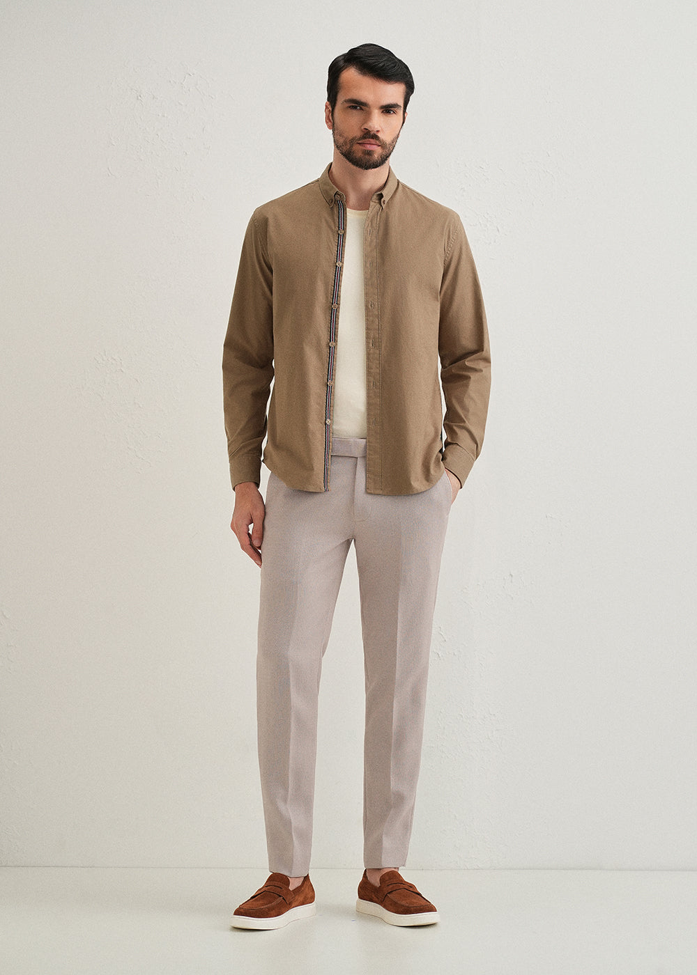 Tan Contrast Placket Shirt