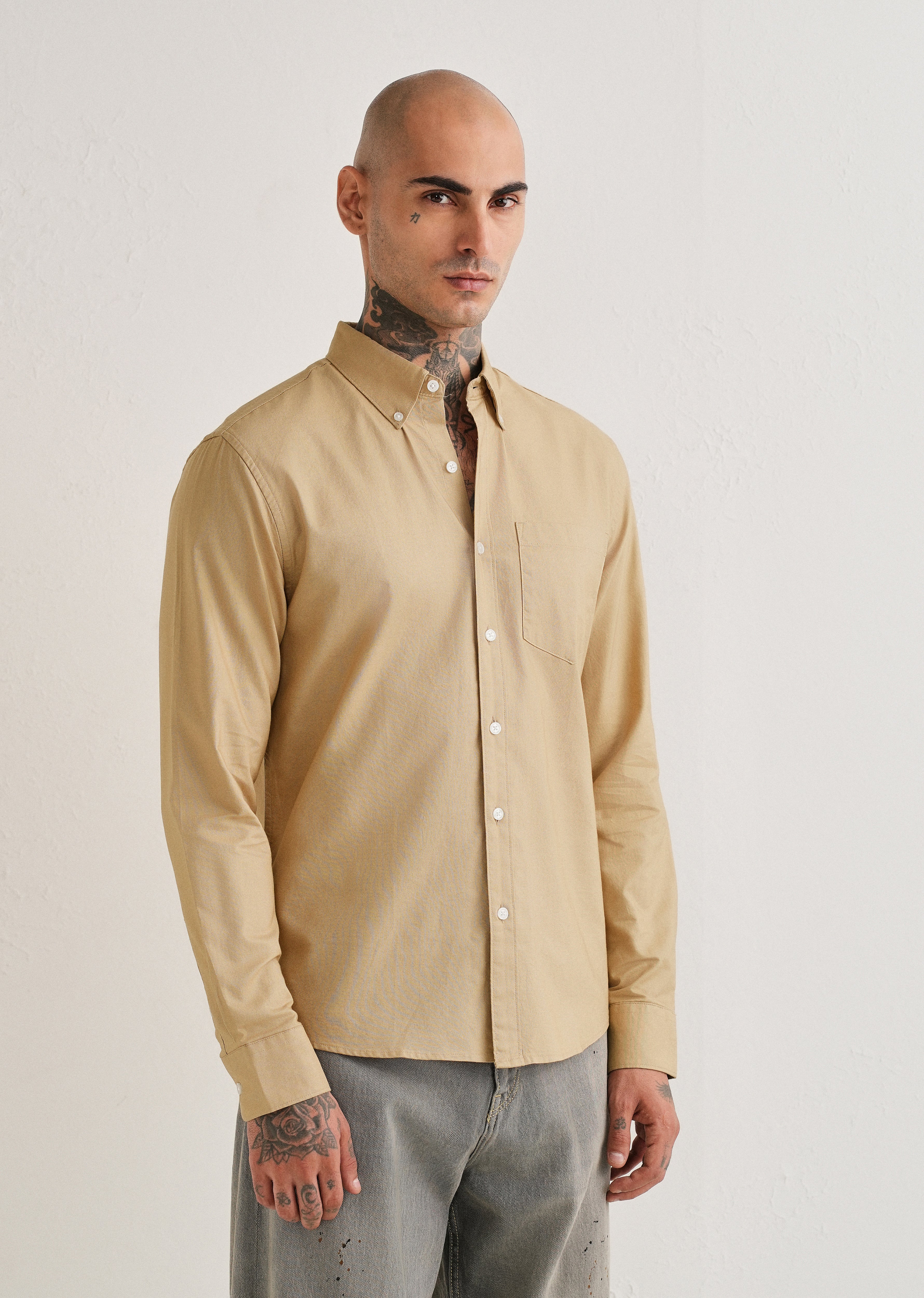 Tan Plain Cotton Oxford Shirt