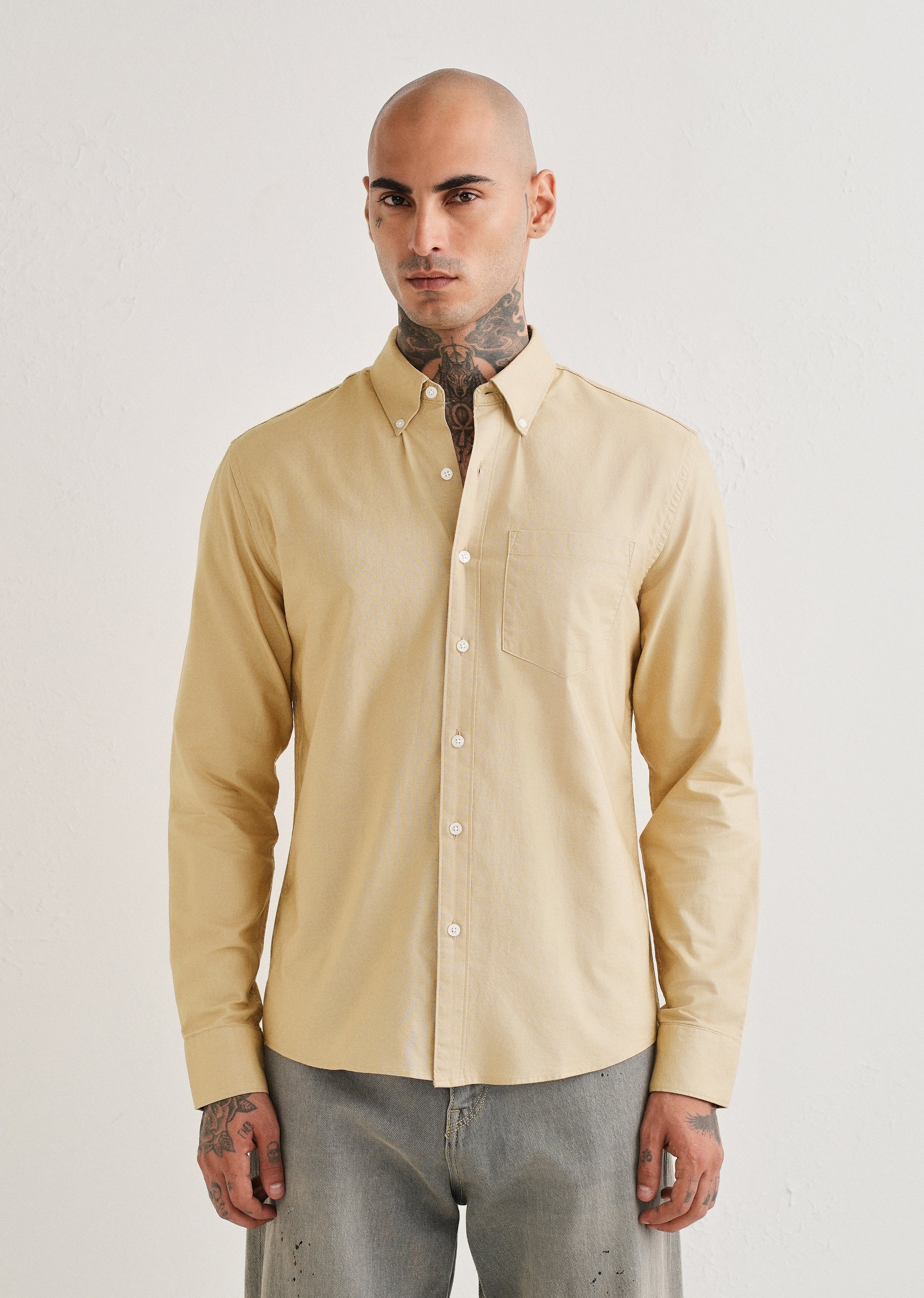 Tan Plain Cotton Oxford Shirt