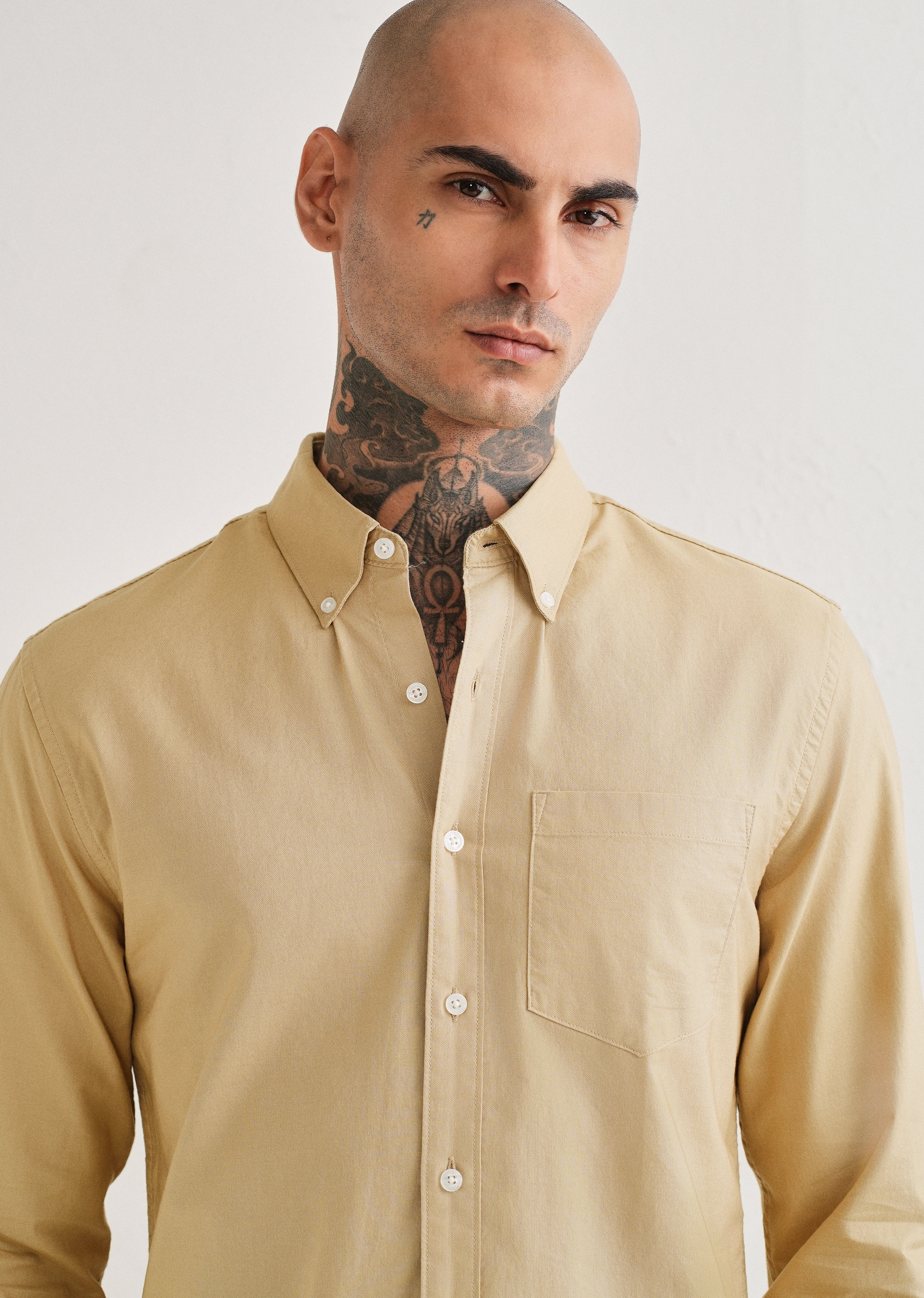 Tan Plain Cotton Oxford Shirt
