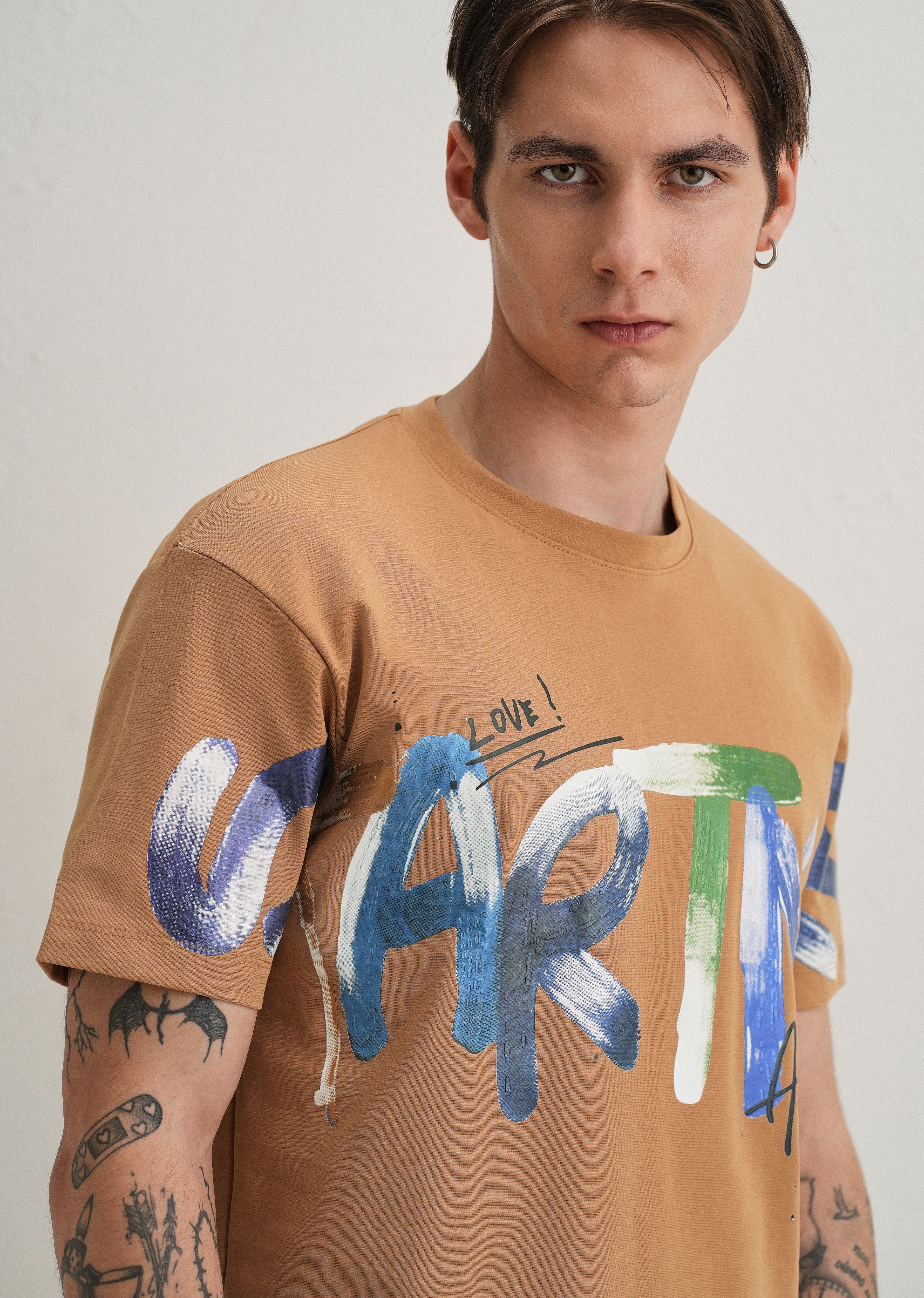 Tan Textured Print T-Shirt