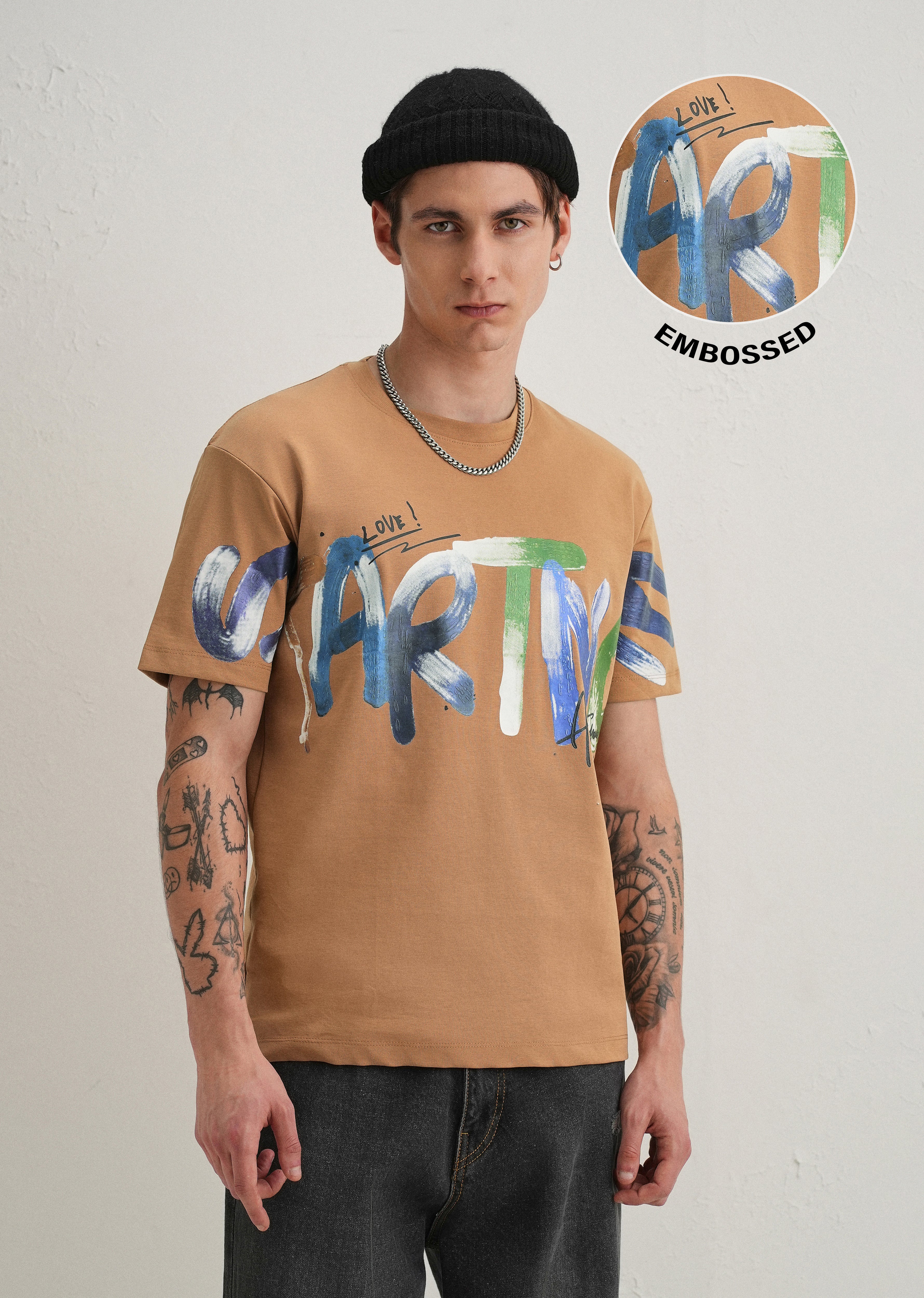 Tan Textured Print T-Shirt
