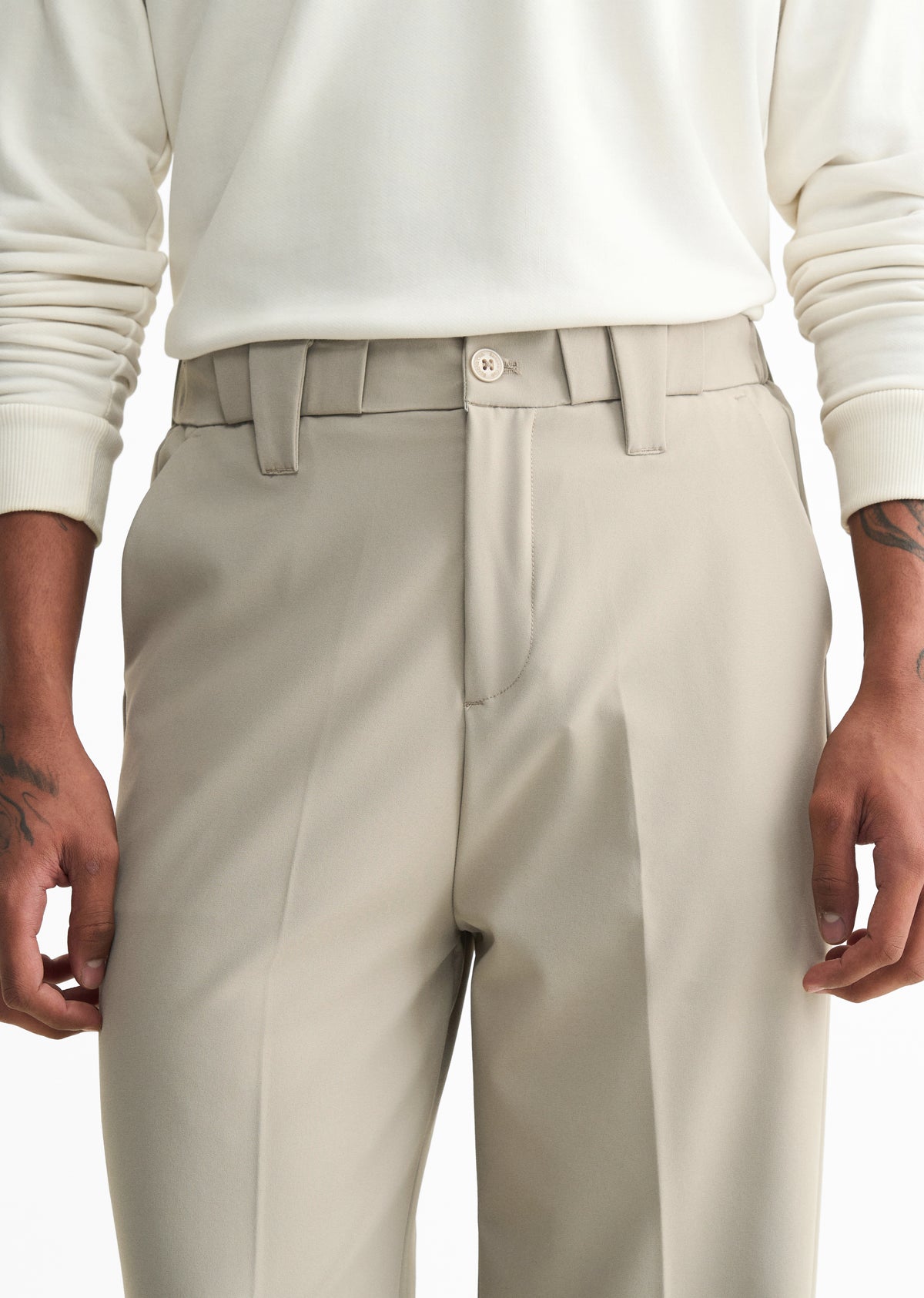 Taupe Back Elastic Relaxed Fit Trouser