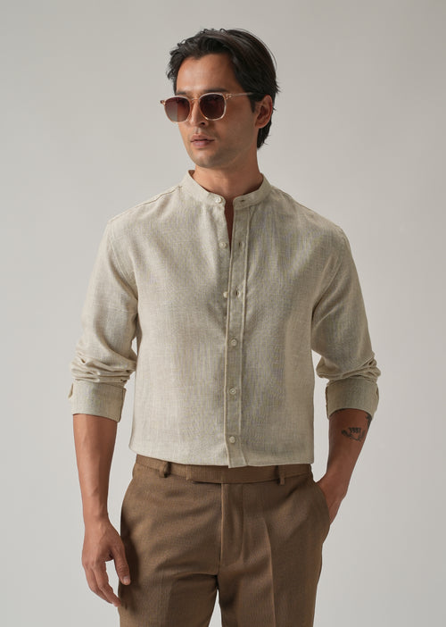 Taupe Beige Blended Linen Shirt