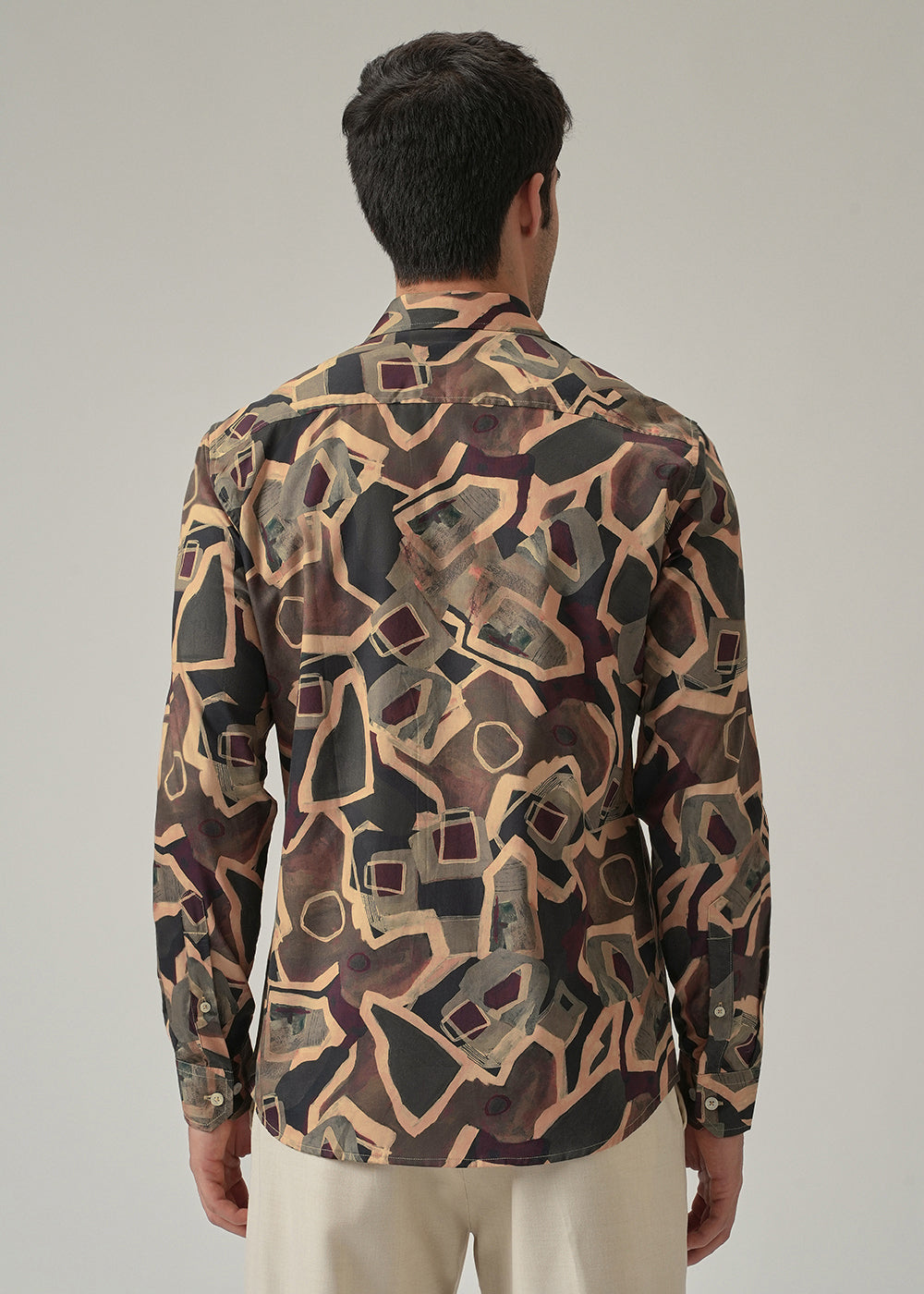Taupe Beige Geometric Print Shirt