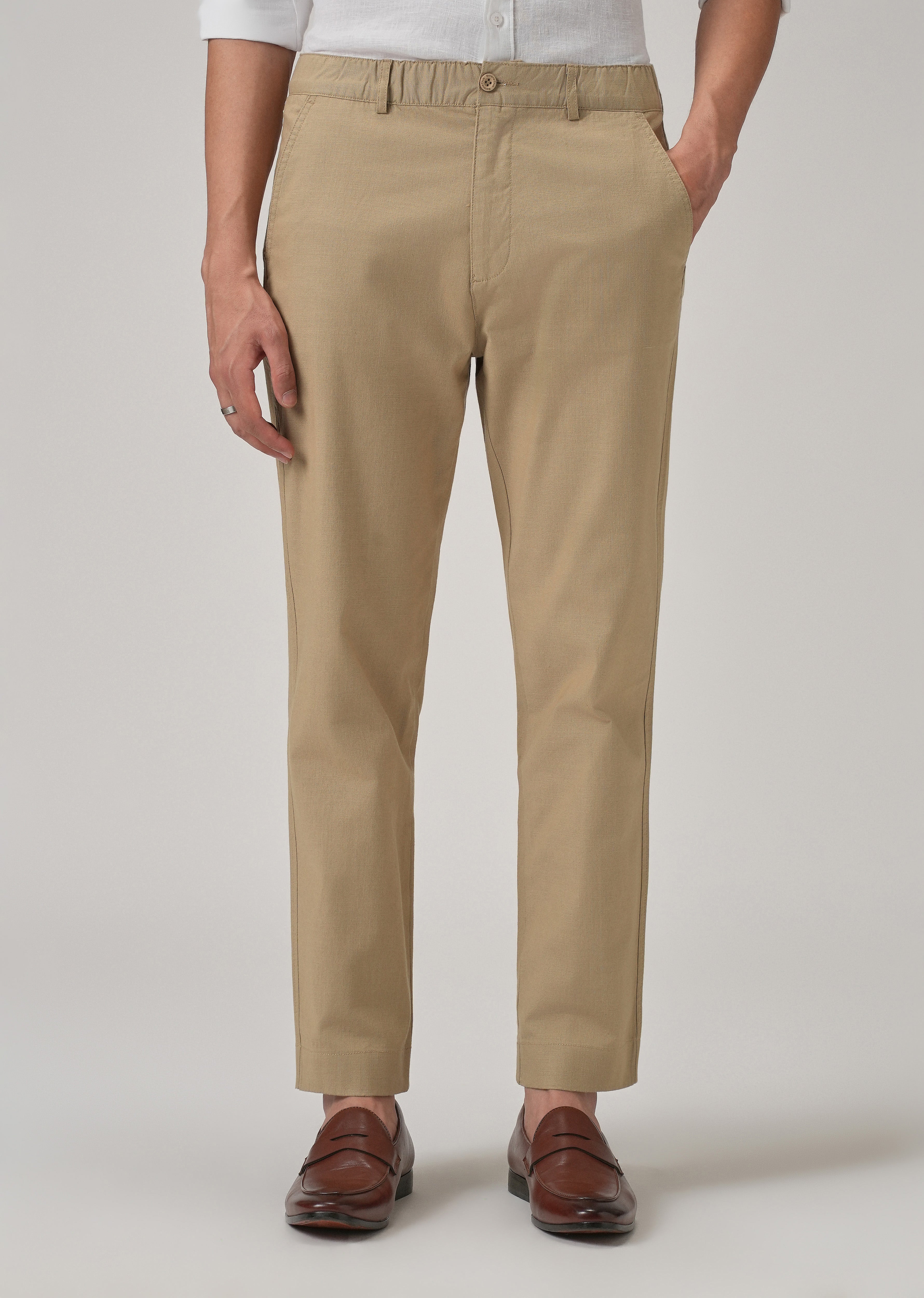 Taupe Beige Cotton Trouser