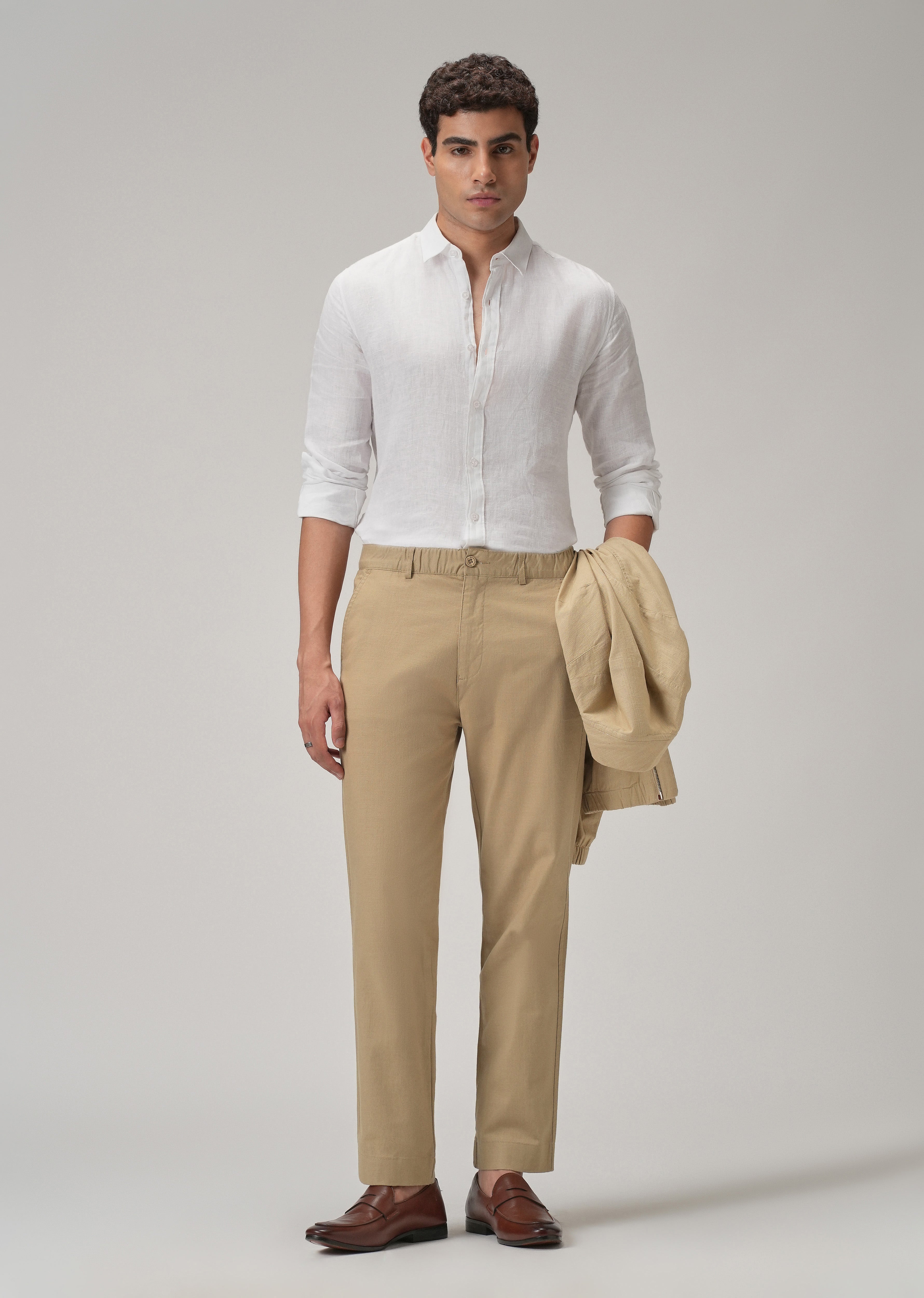 Taupe Beige Cotton Trouser