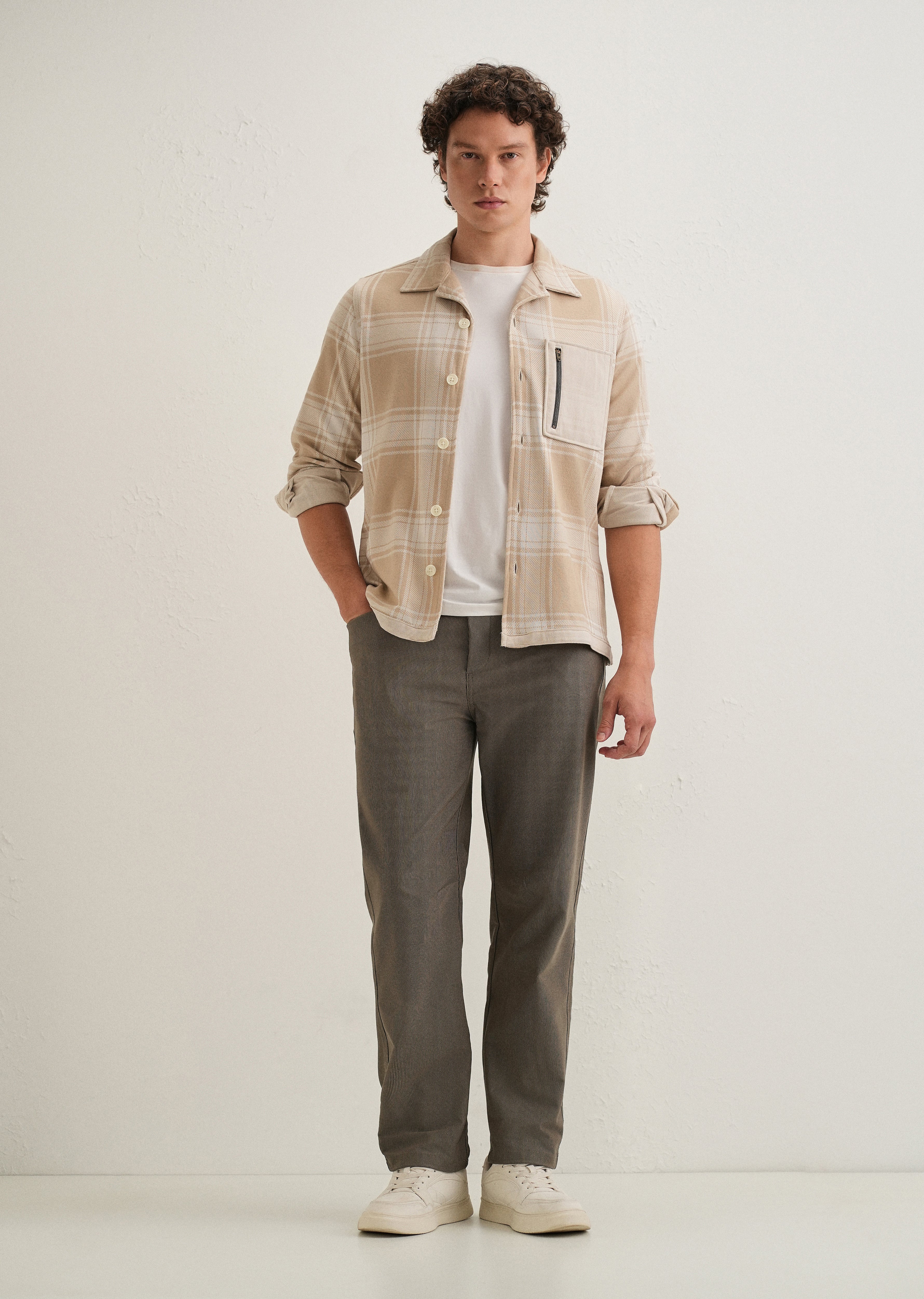 Taupe Straight Fit Corduroy Pants