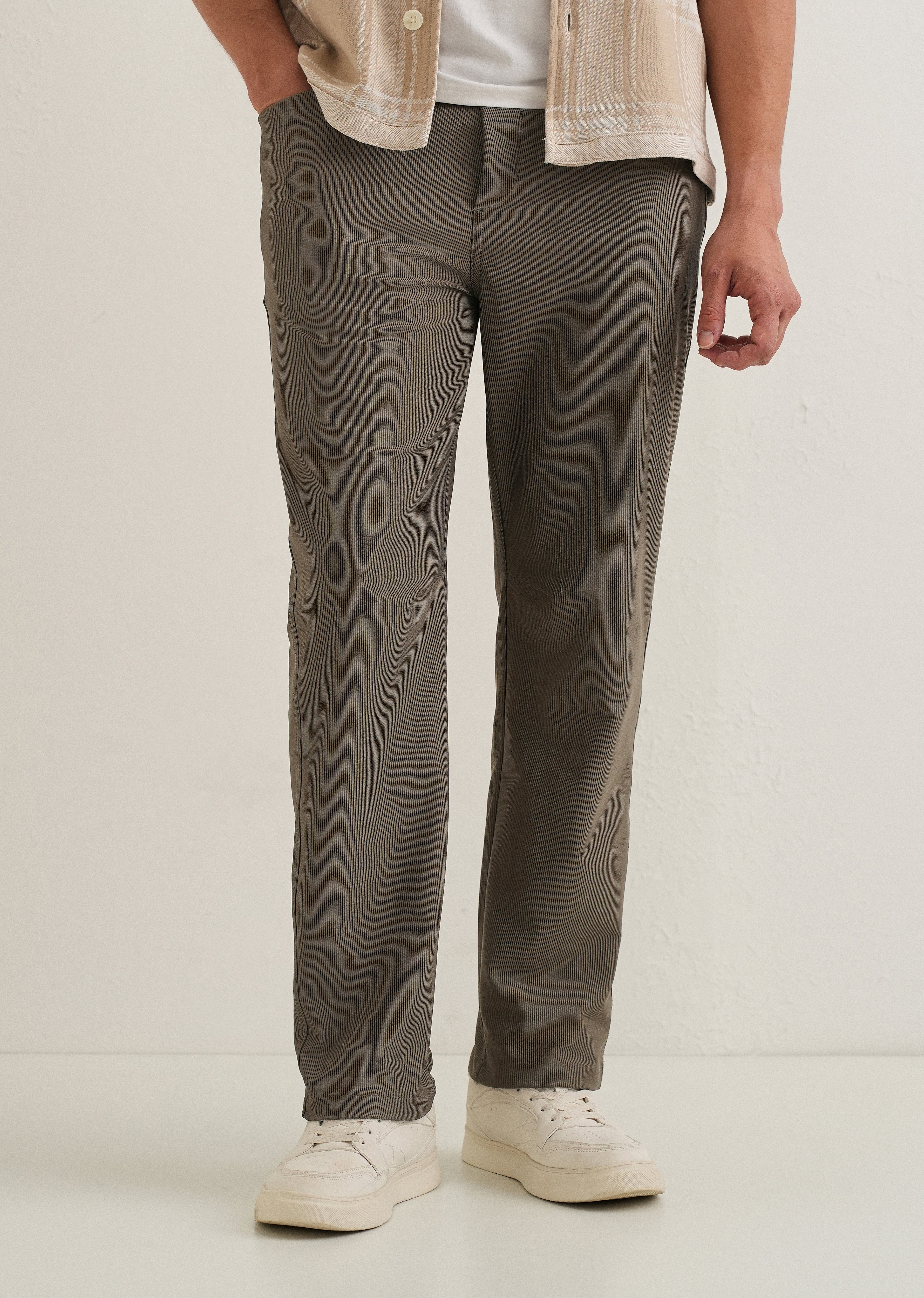 Taupe Straight Fit Corduroy Pants