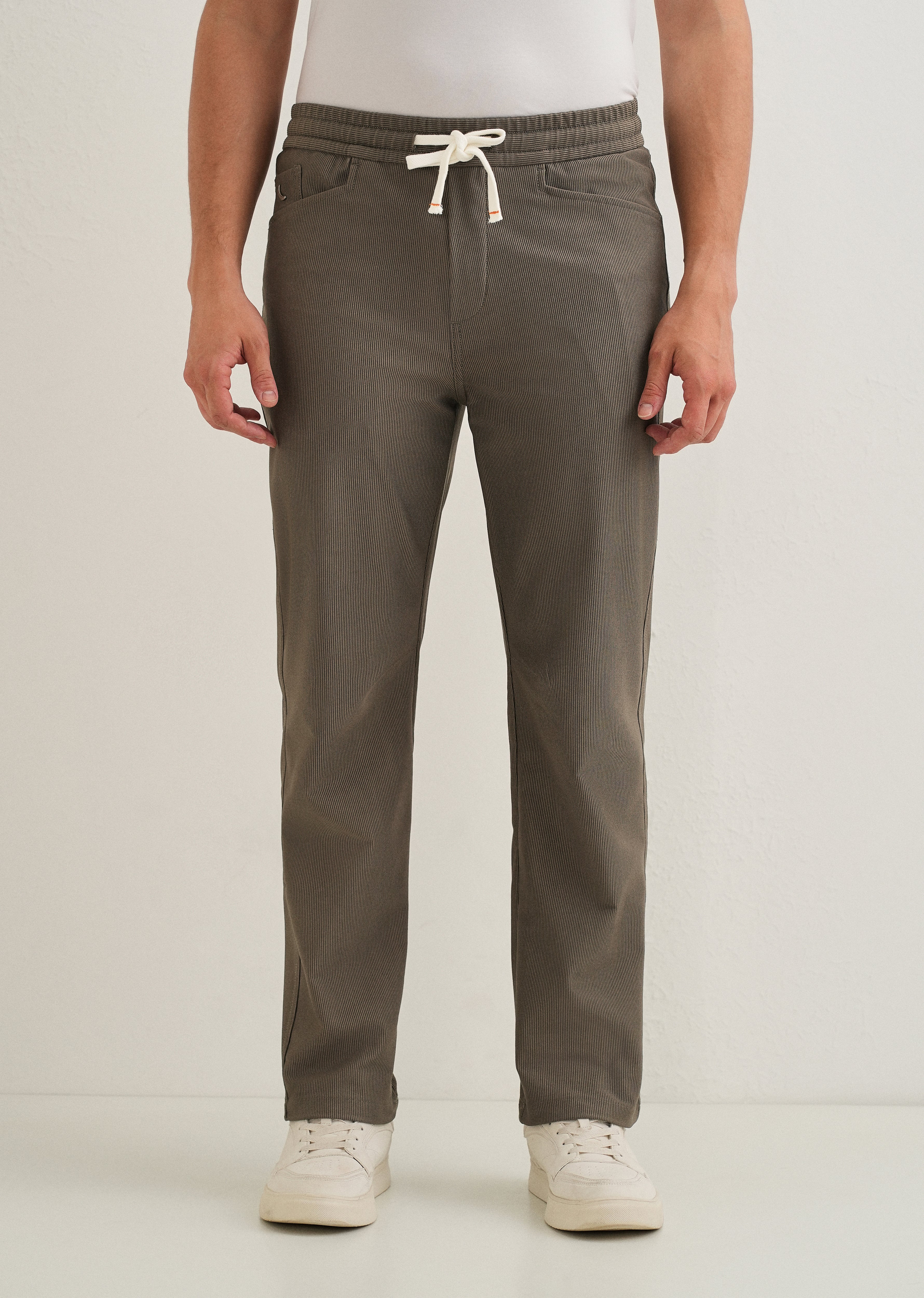 Taupe Straight Fit Corduroy Pants