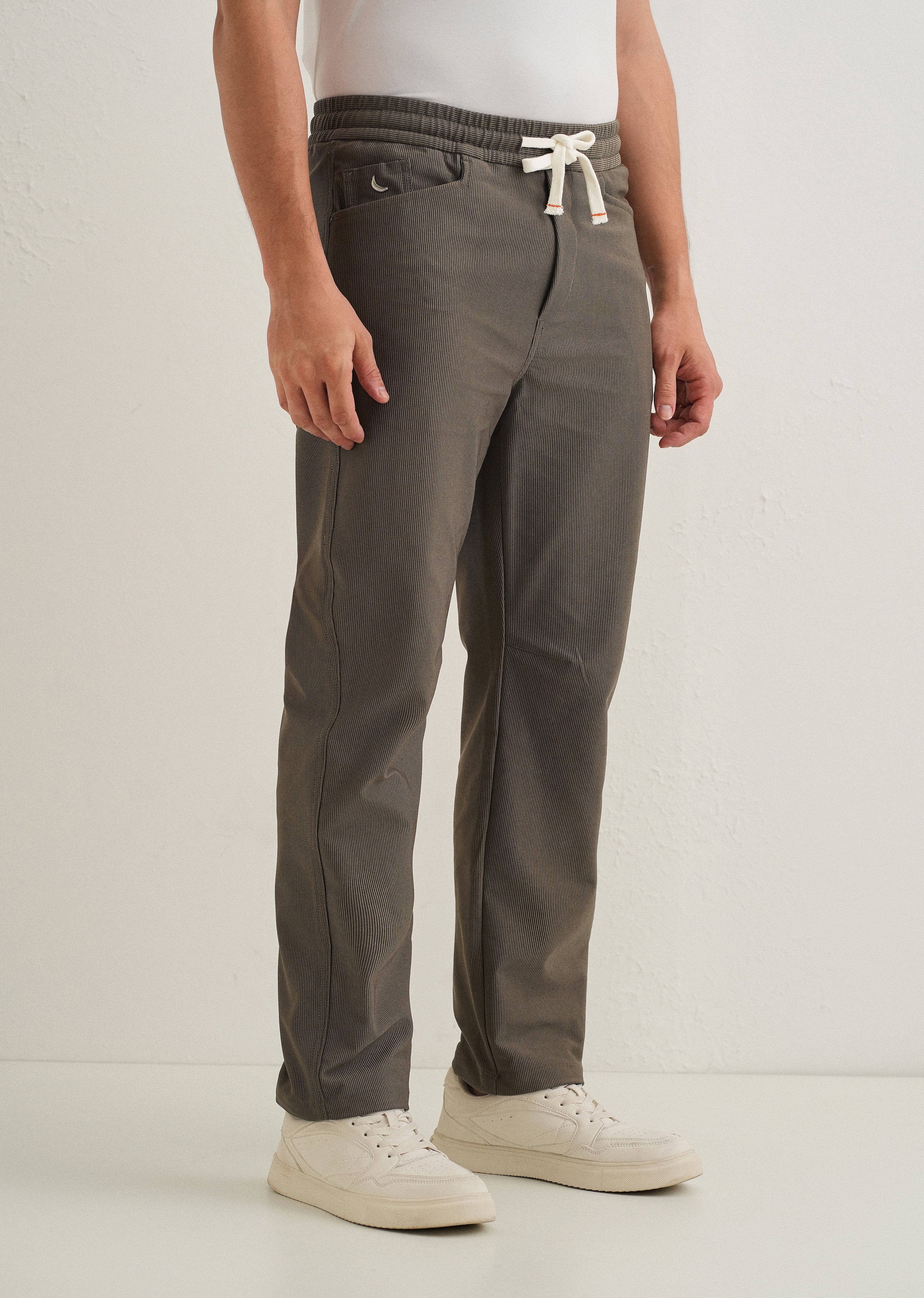 Taupe Straight Fit Corduroy Pants