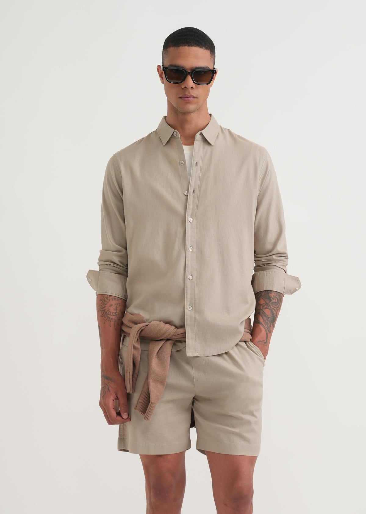 Taupe Cotton Blend Regular Fit Shirt