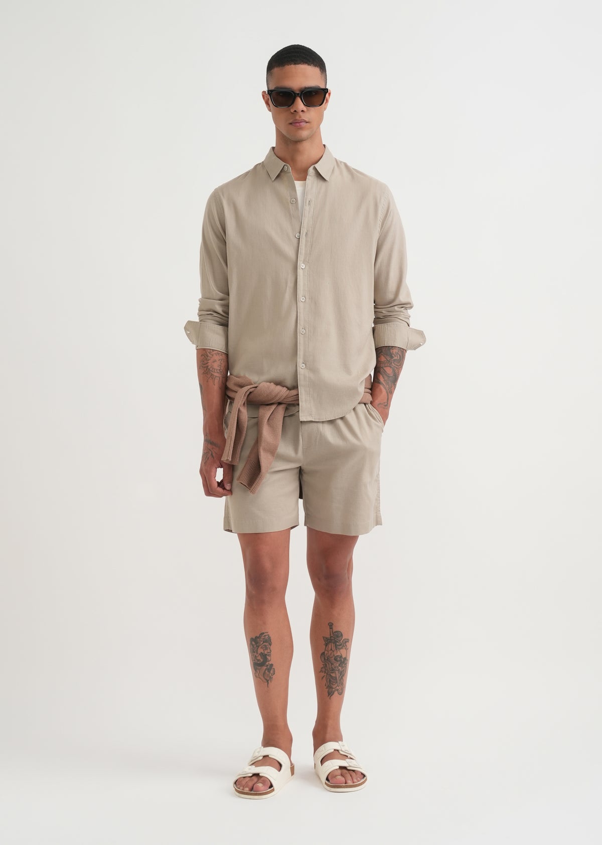 Taupe Cotton Blend Regular Fit Shirt