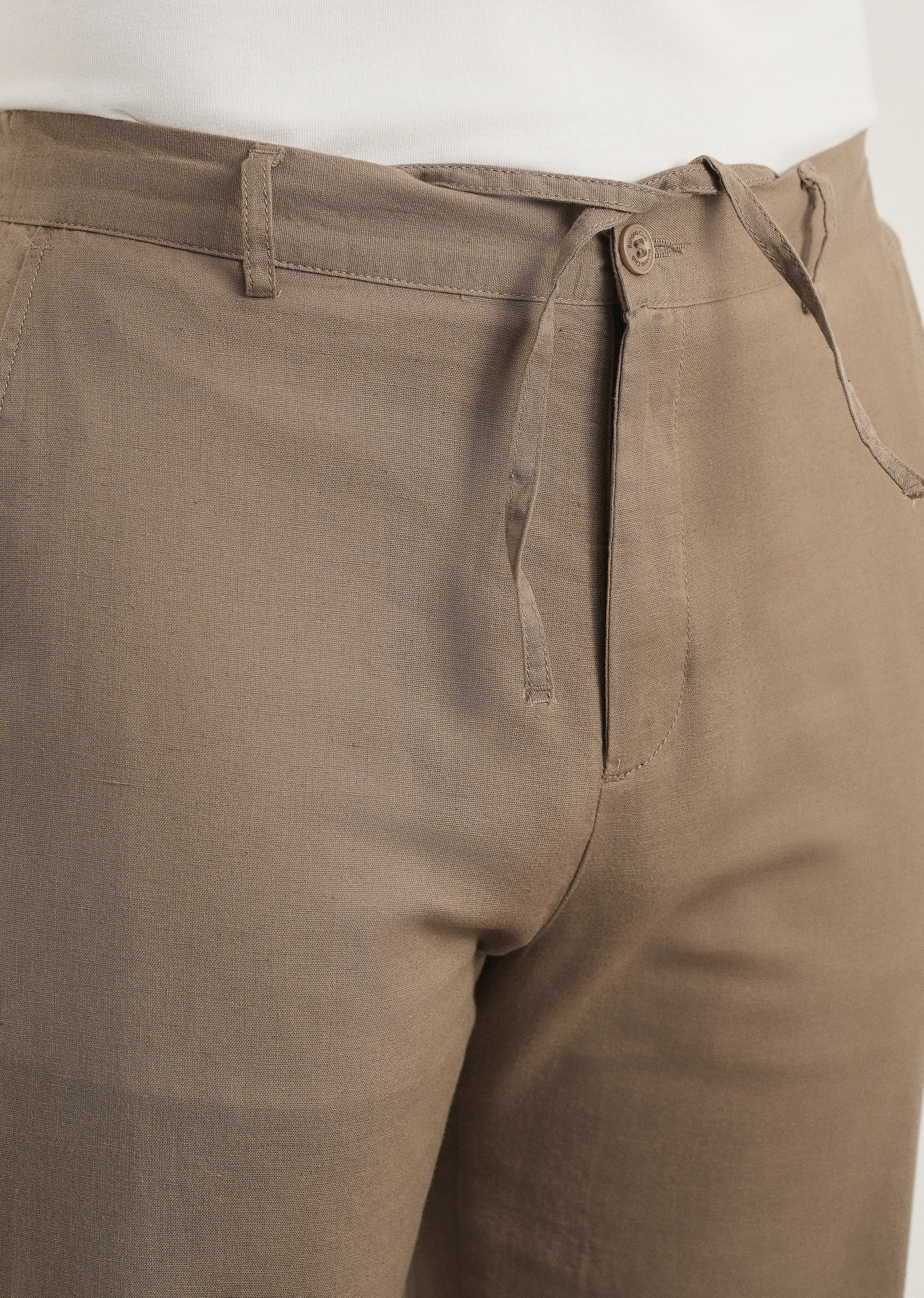 Taupe Cotton Linen Regular Fit Pant