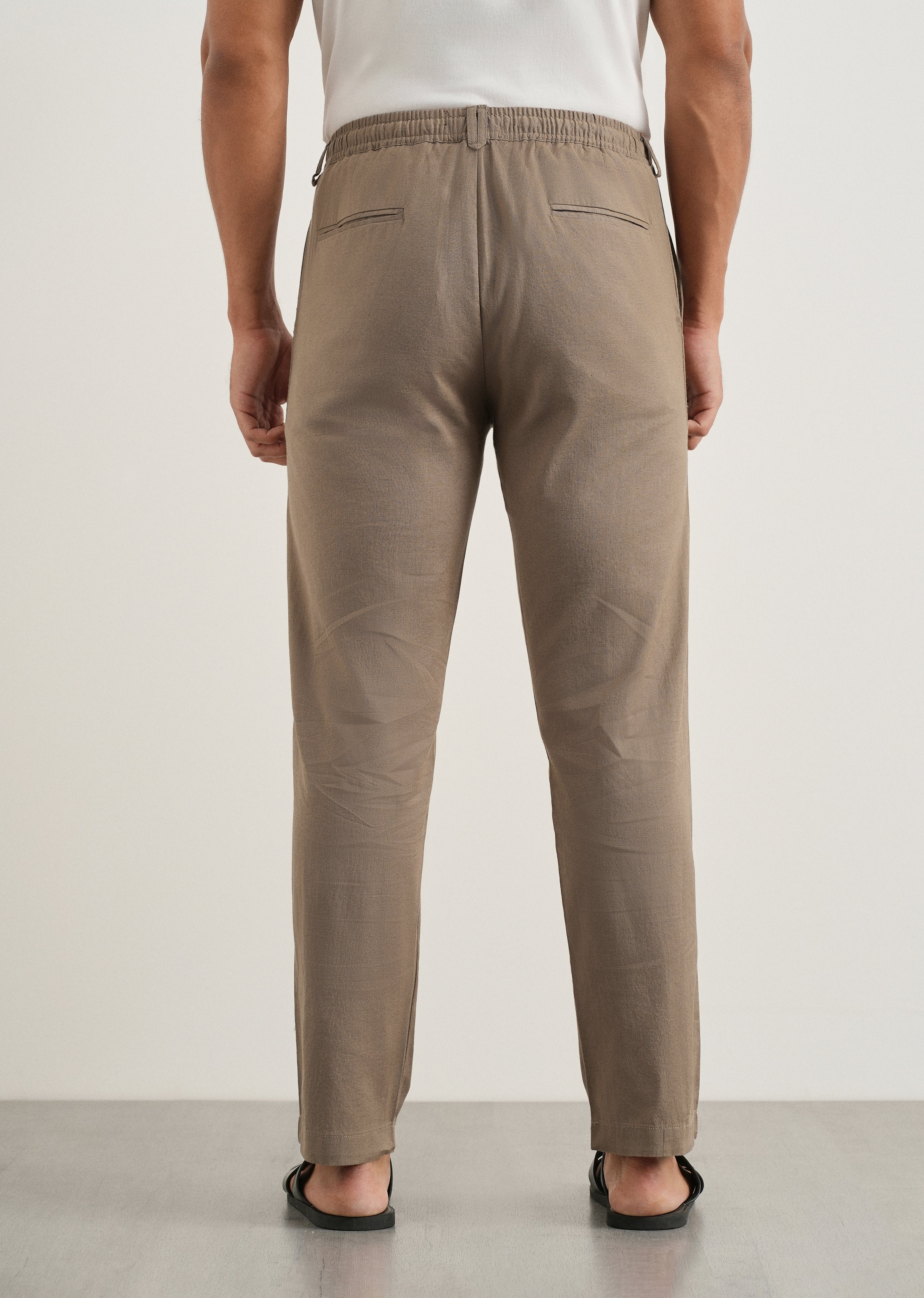 Taupe Cotton Linen Regular Fit Pant