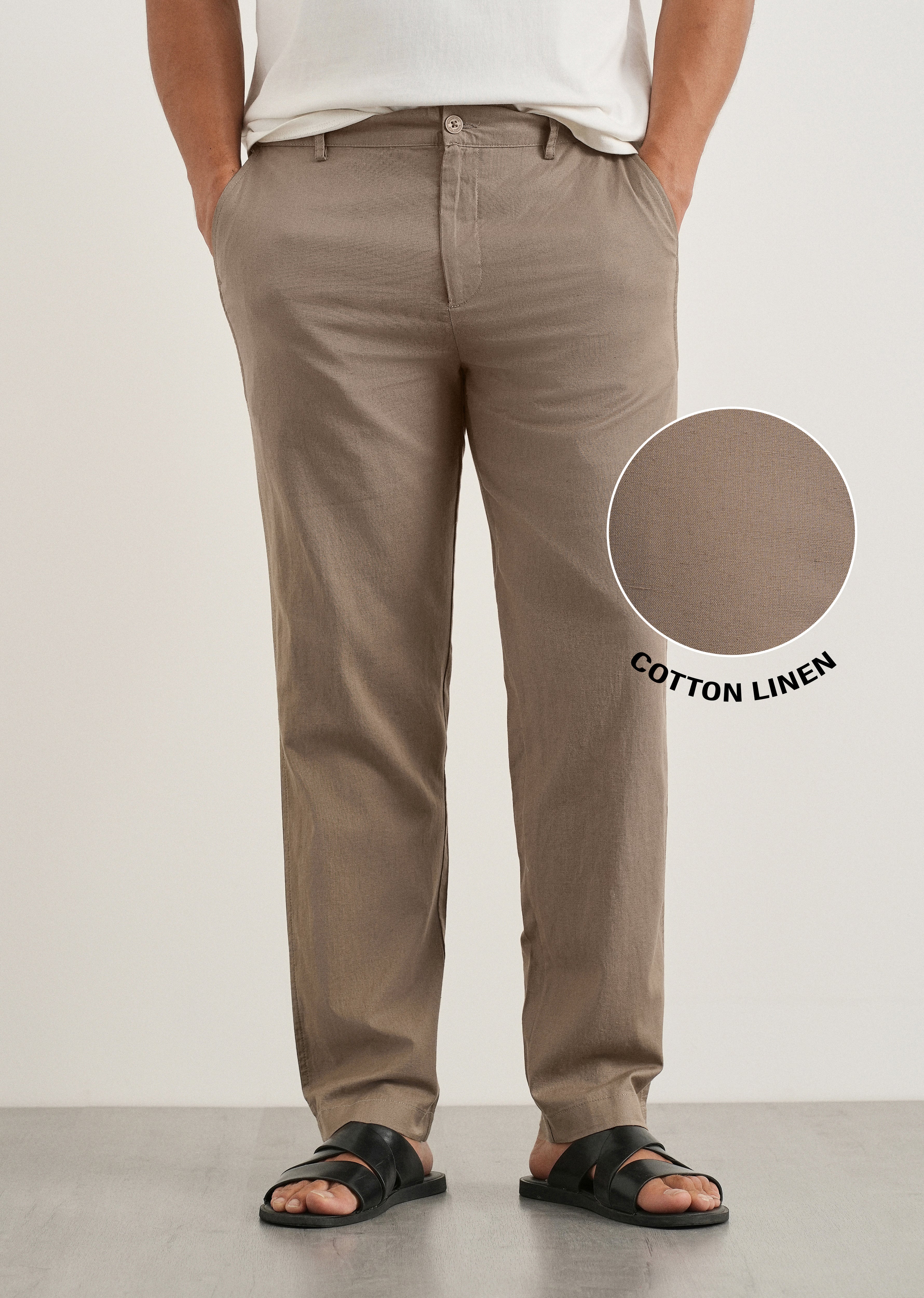 Taupe Cotton Linen Regular Fit Pant