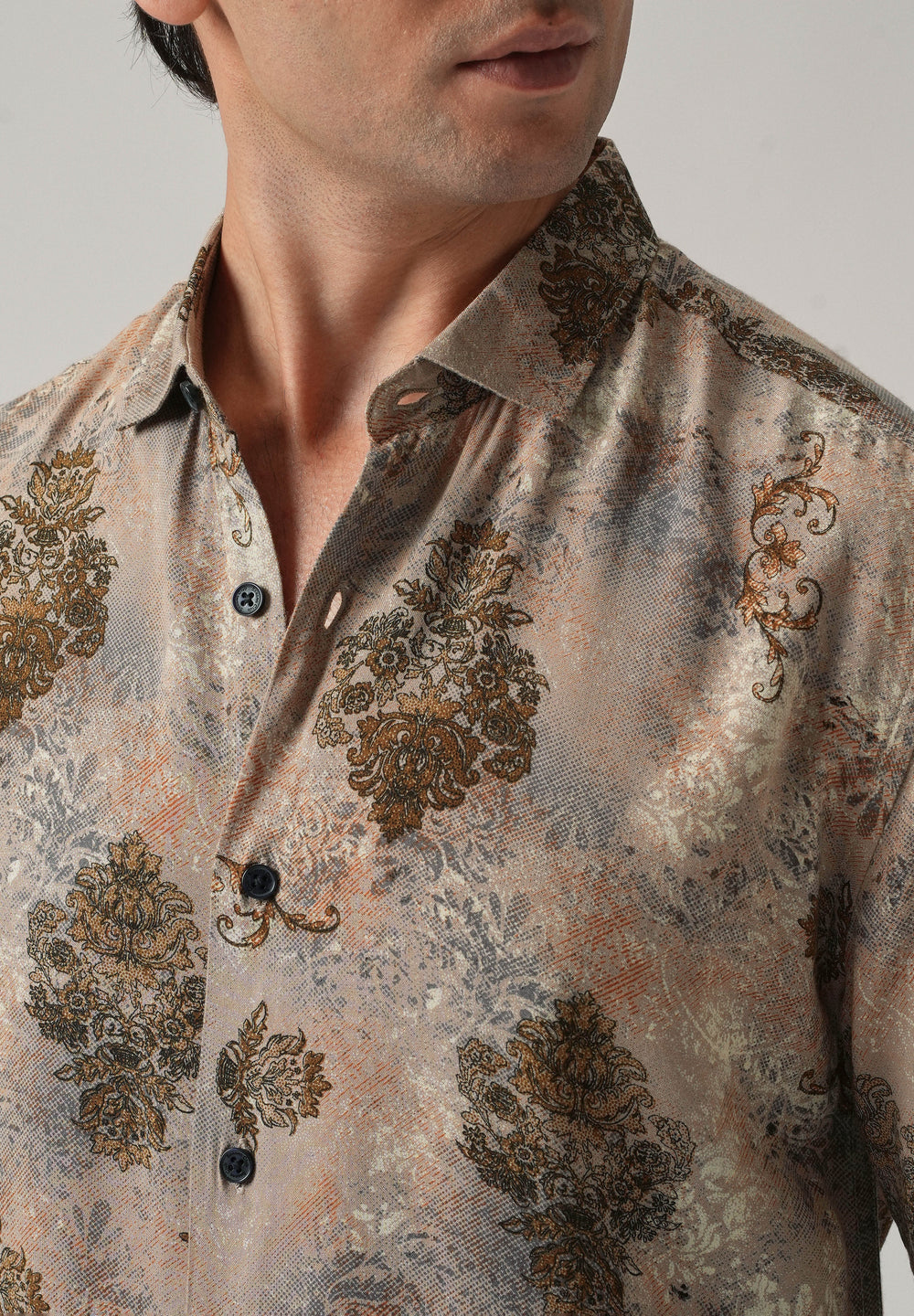 Taupe Floral Print Feather Shirt