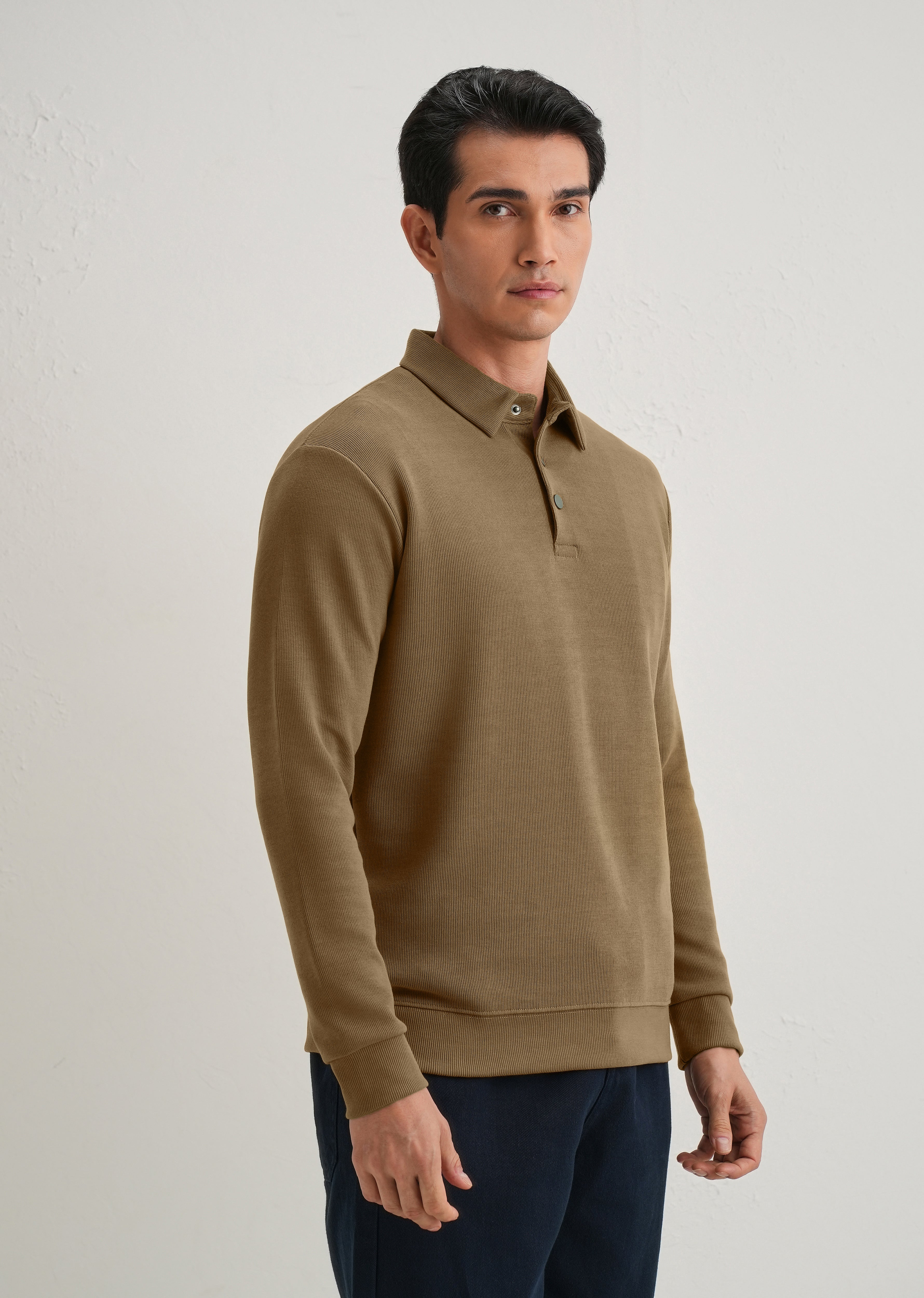 Taupe Knitted Polo Sweatshirt