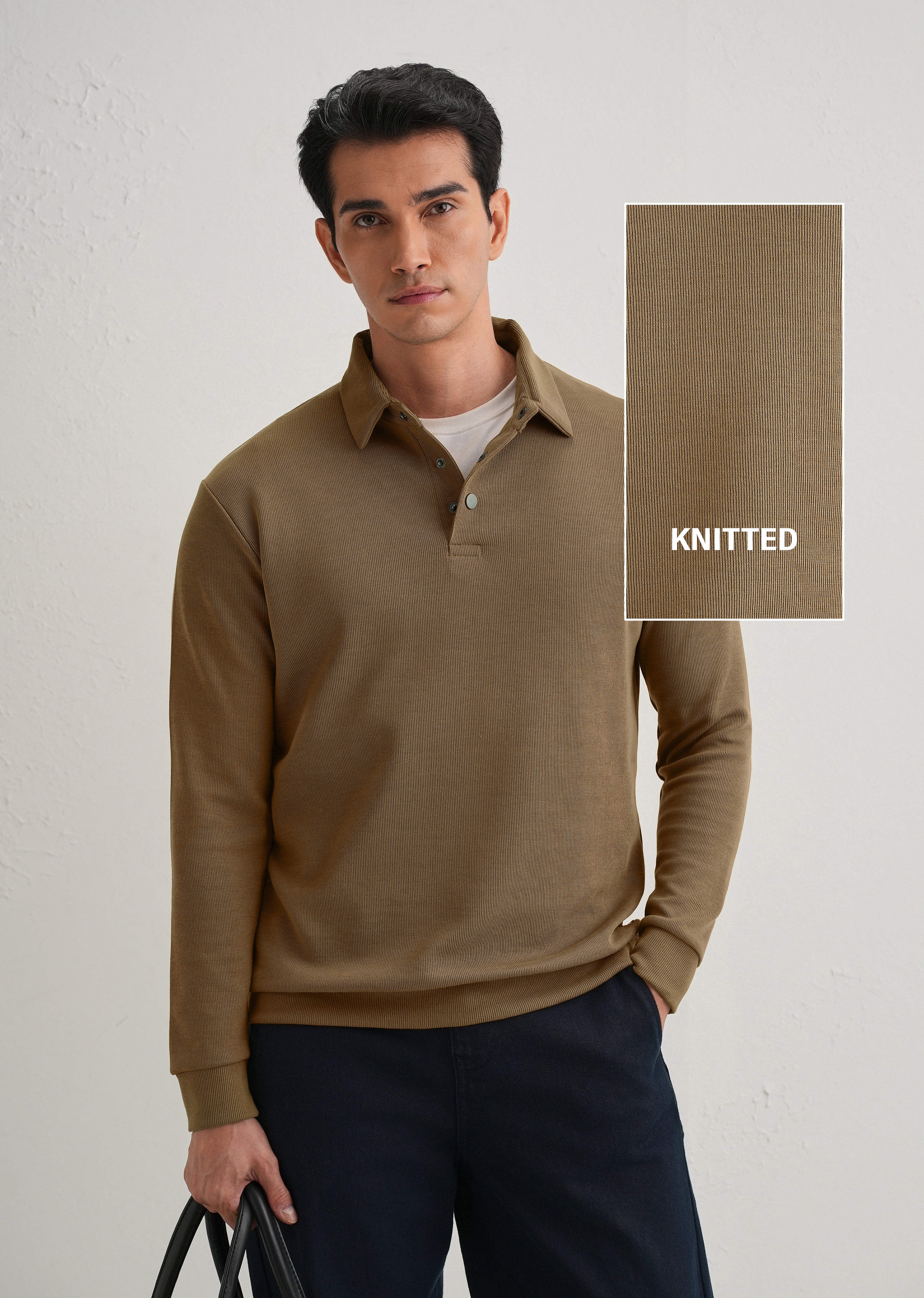 Taupe Knitted Polo Sweatshirt