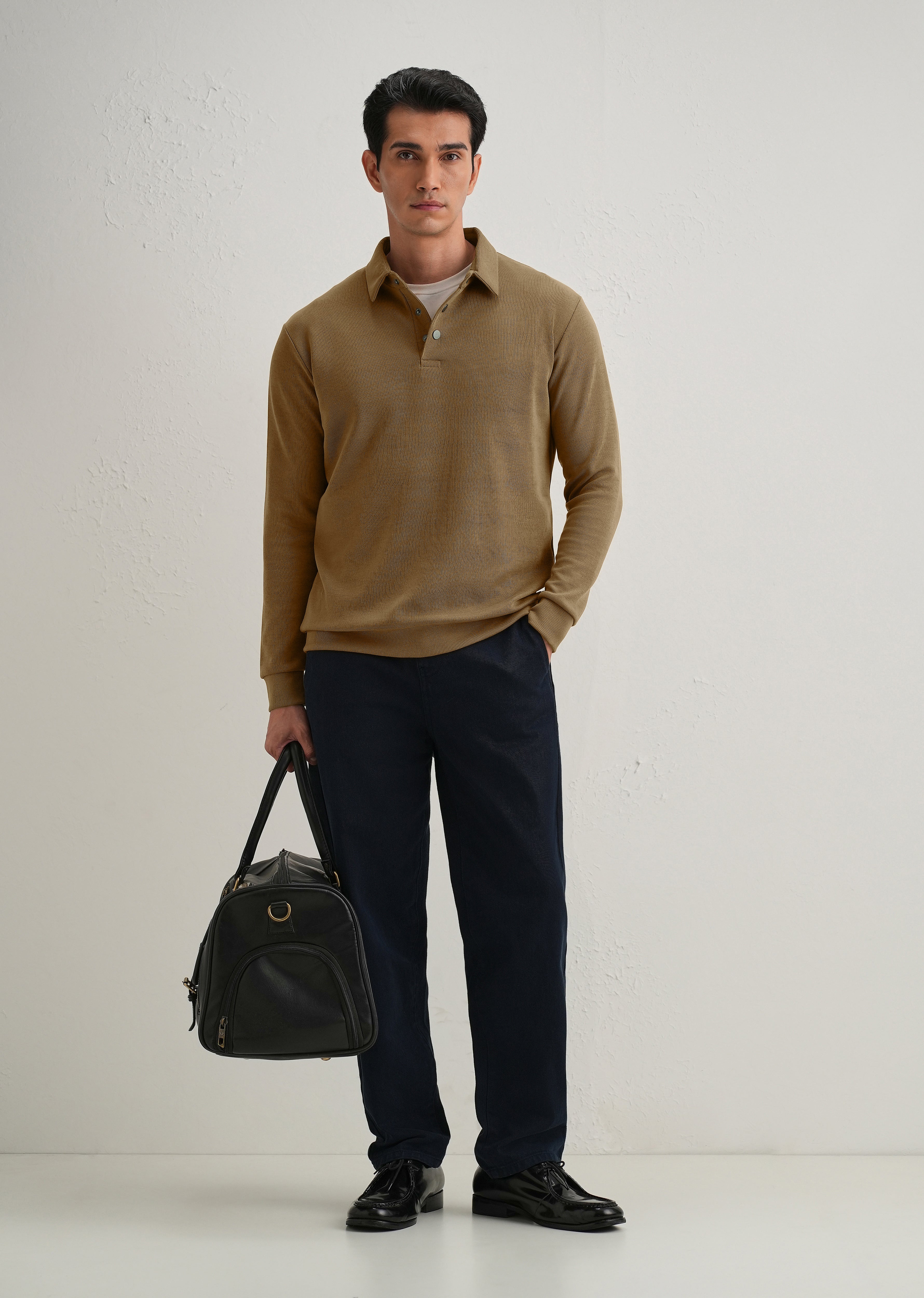 Taupe Knitted Polo Sweatshirt