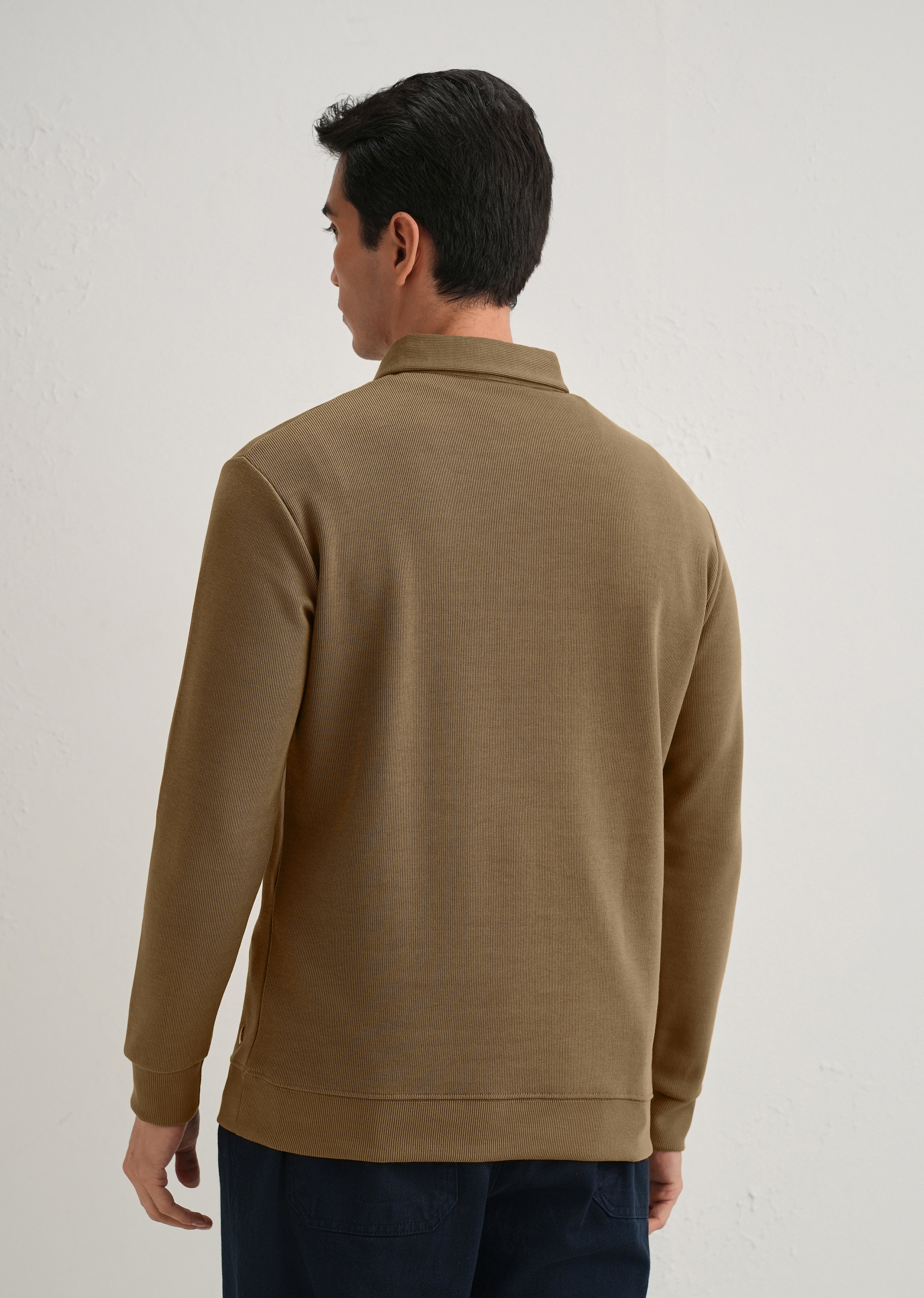 Taupe Knitted Polo Sweatshirt