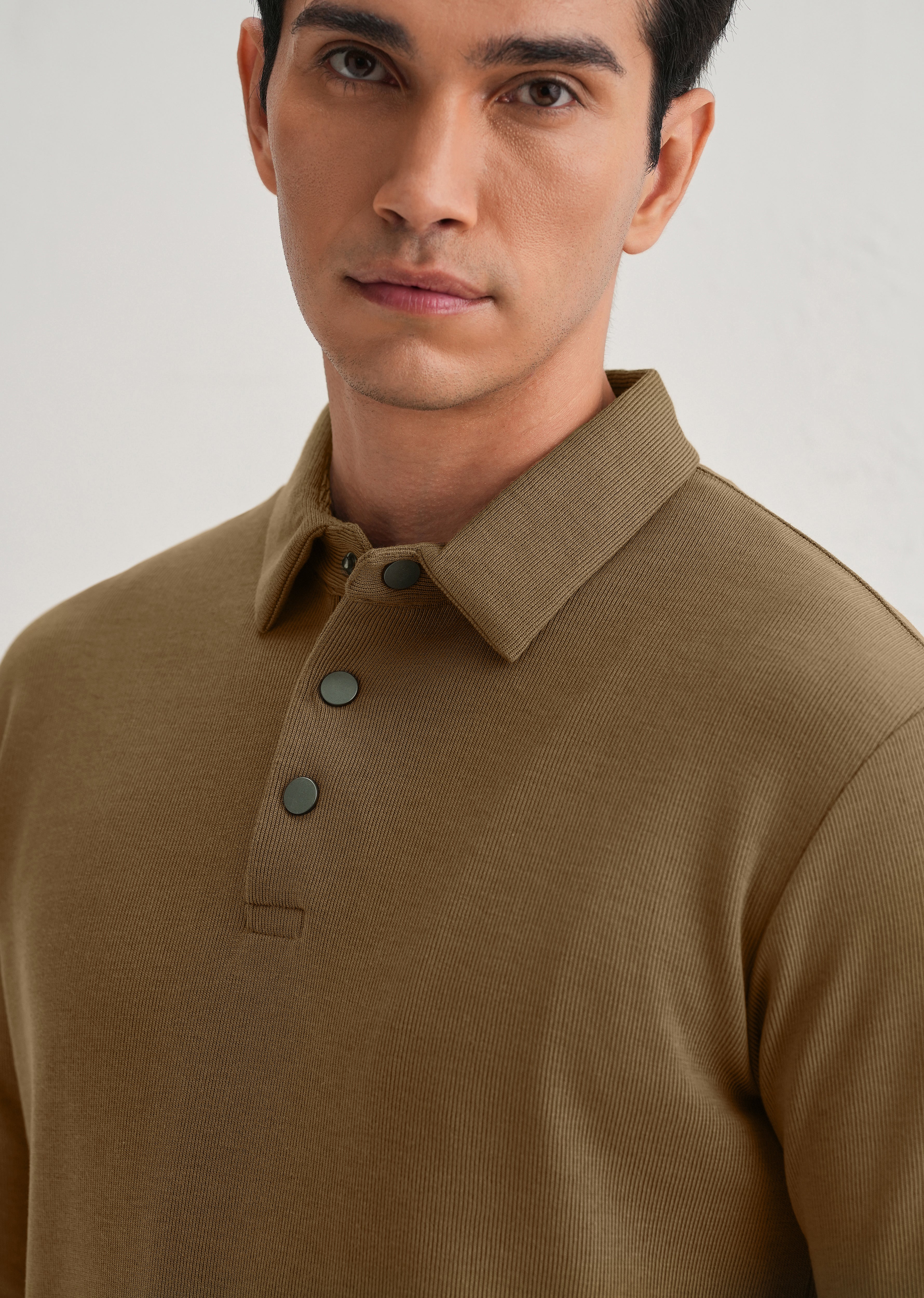 Taupe Knitted Polo Sweatshirt