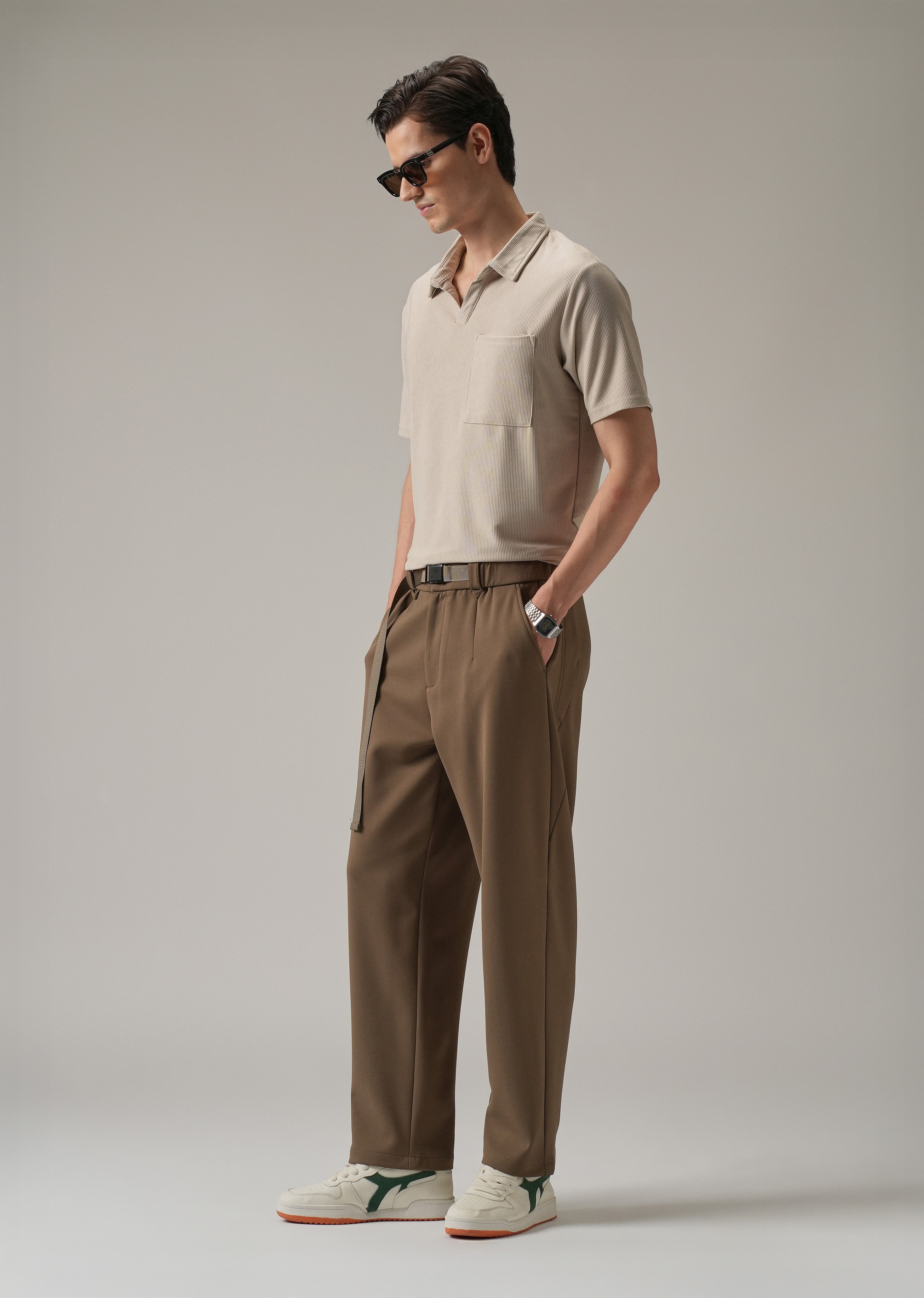 Taupe Stretch Elasticated Pant