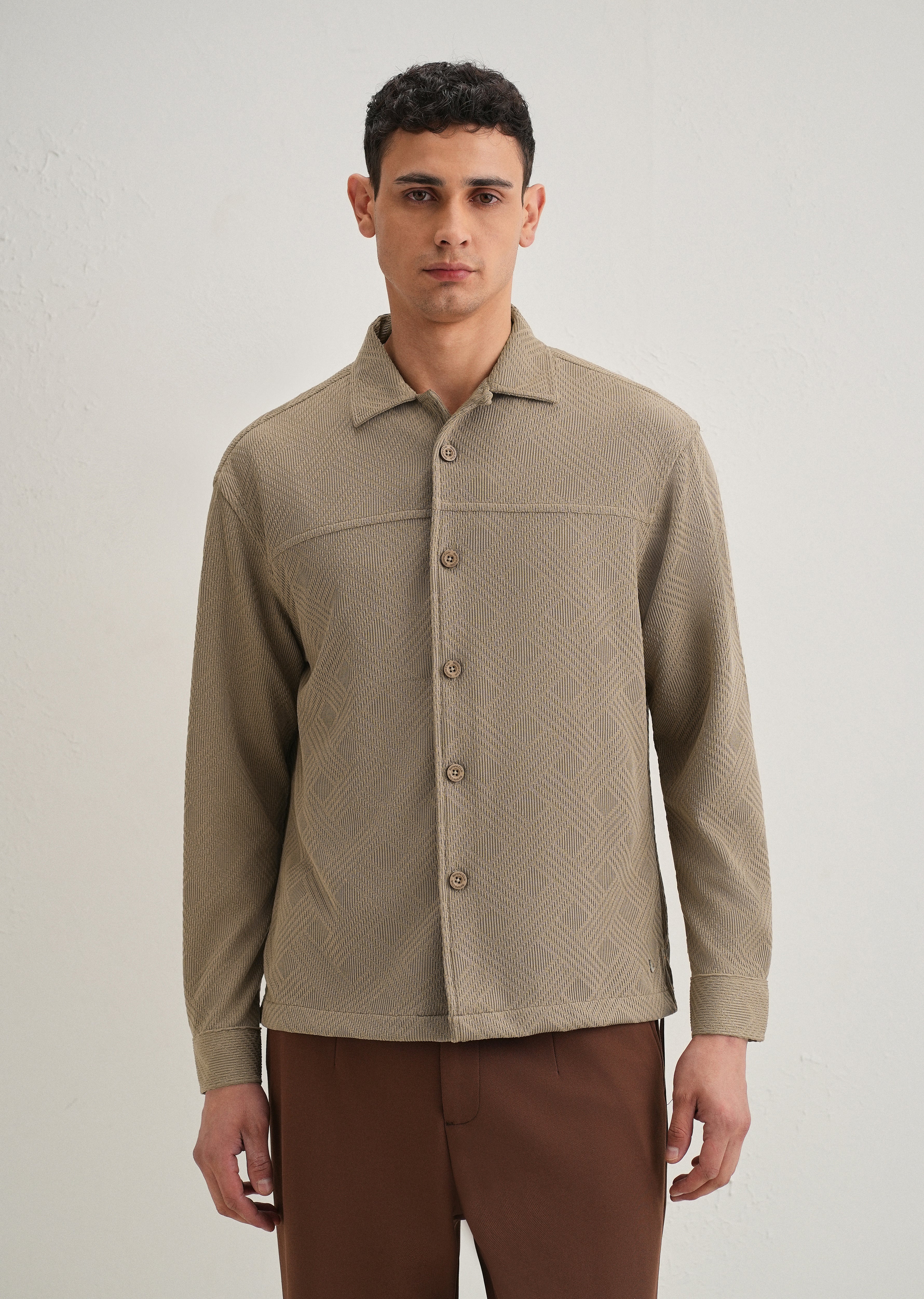 Taupe Textured Knit Shacket