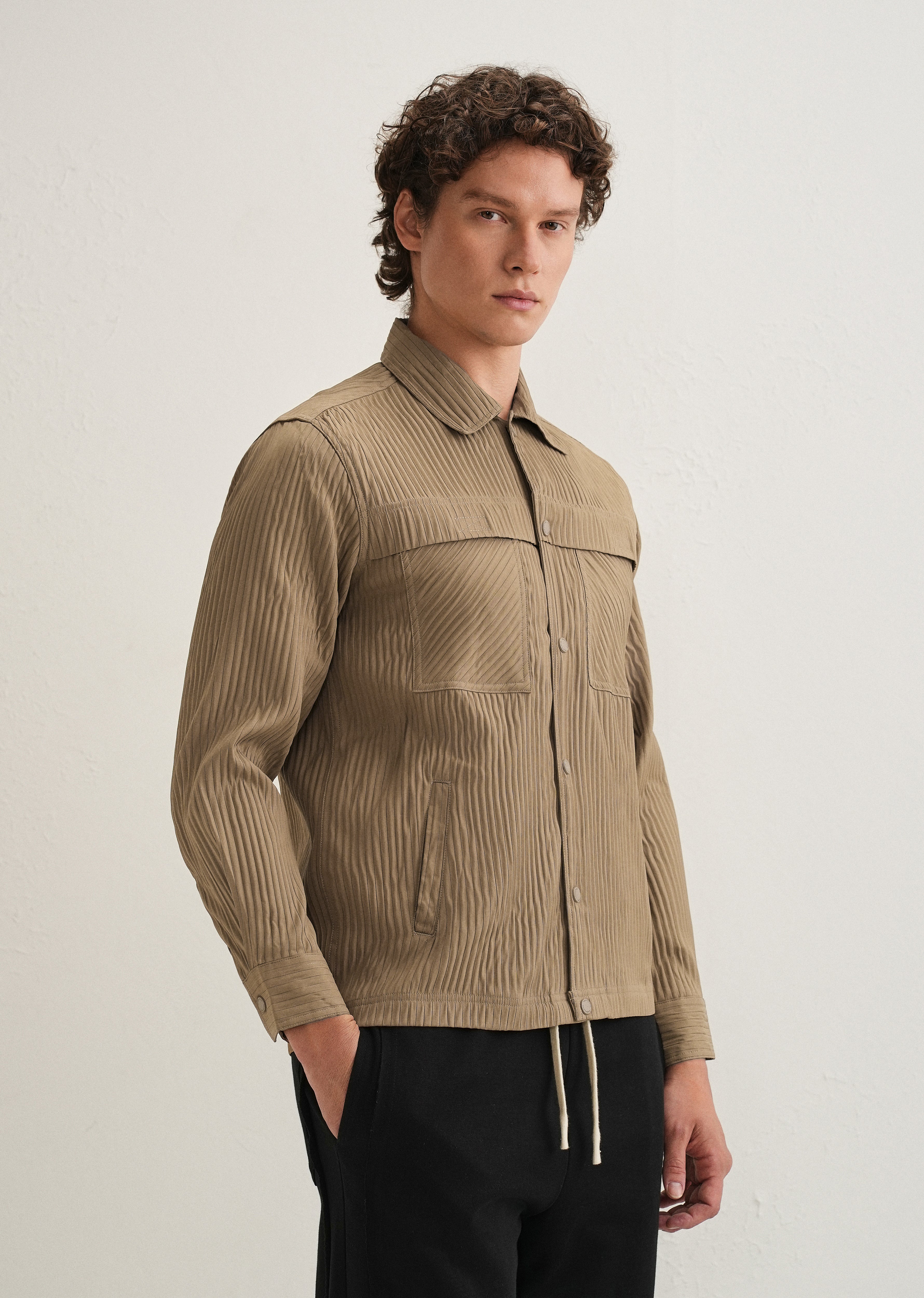 Taupe Textured Utility Shacket