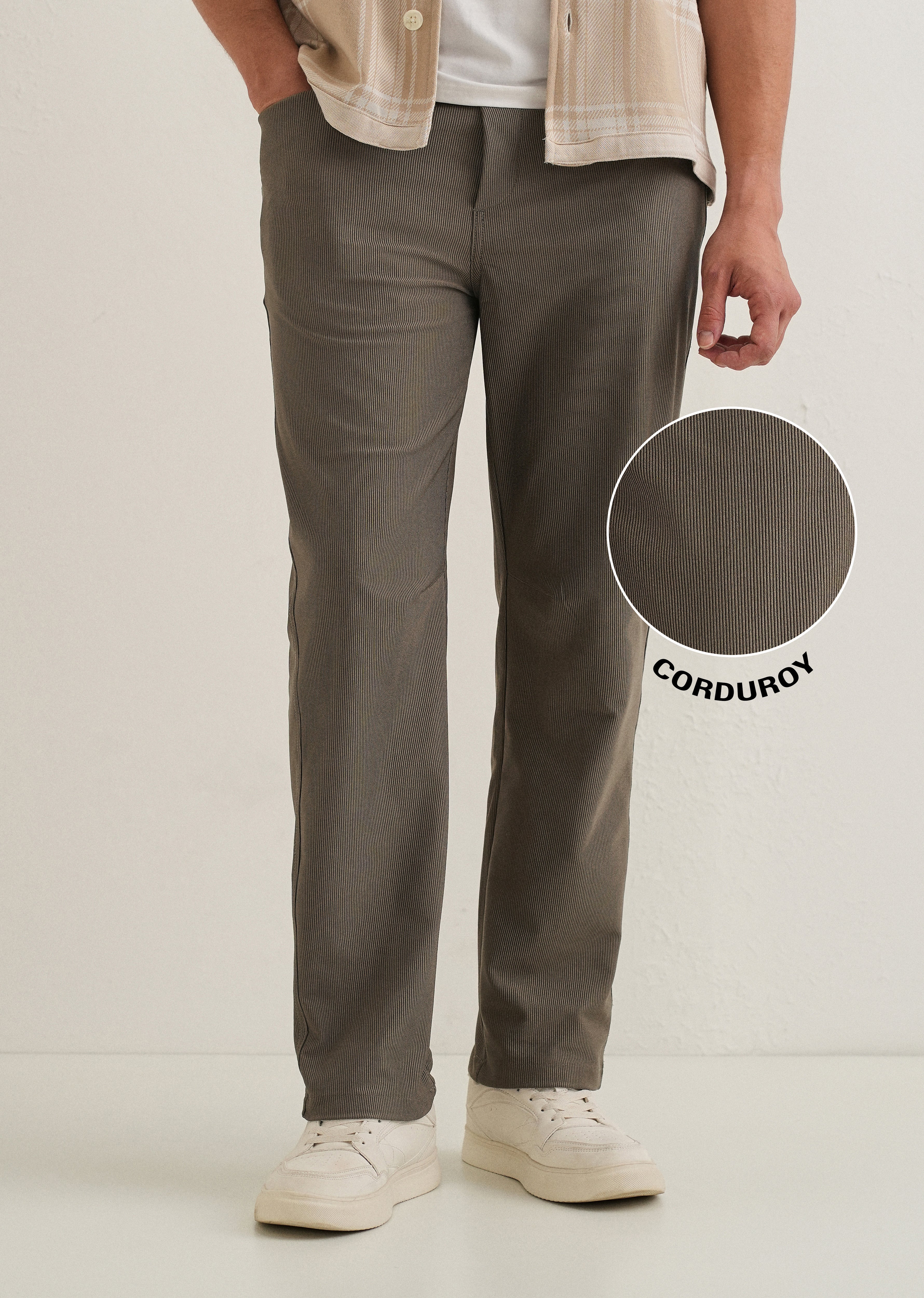 Taupe Straight Fit Corduroy Pants