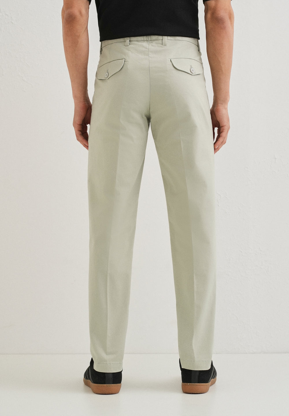 Tea Green Plain Pleated Chinos