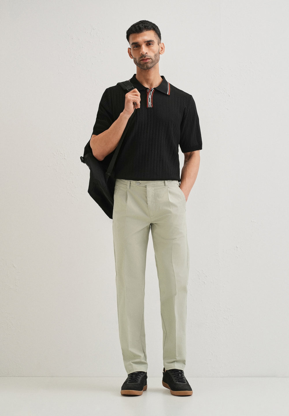 Tea Green Plain Pleated Chinos